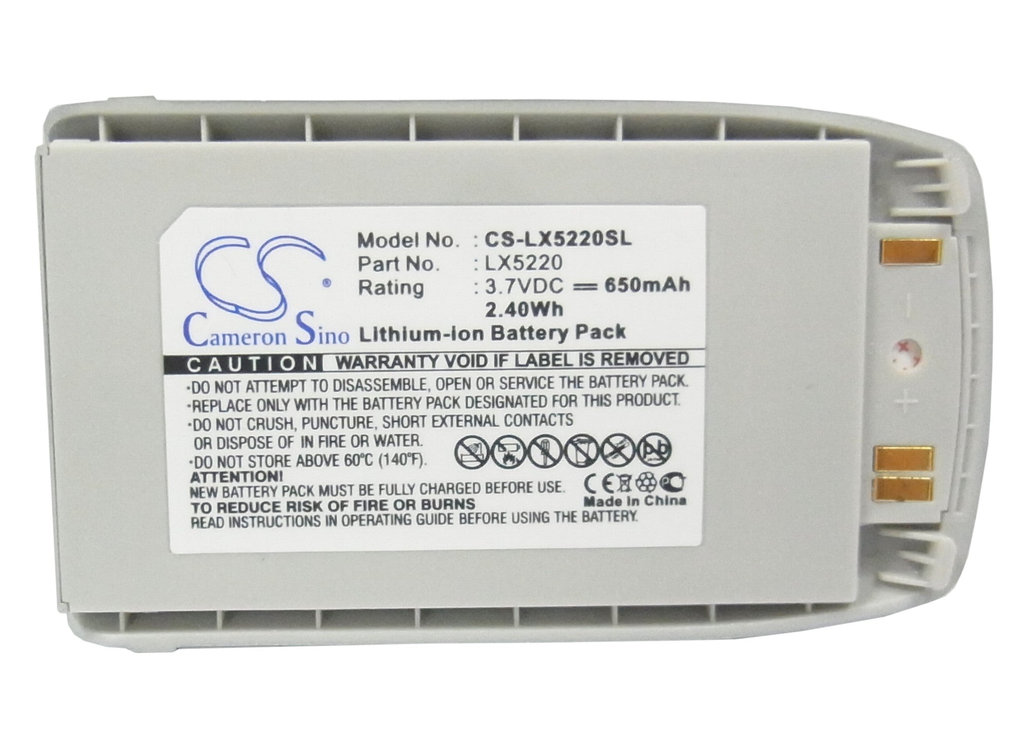 Li-Polymer Battery fits Lg, 5220, 5220c 3.7V, 650mAh Mobile & SmartPhone Cameron Sino Technology Limited