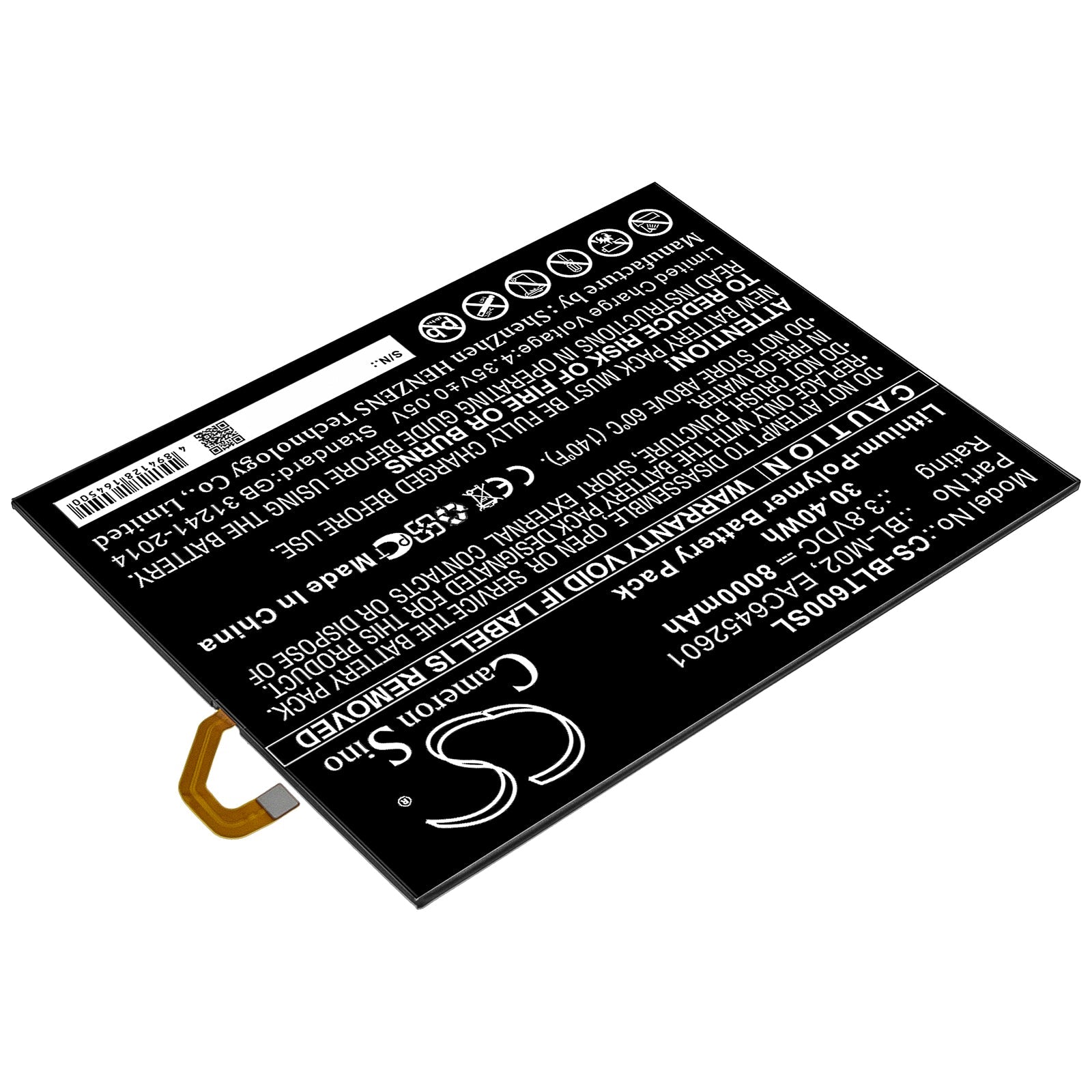 Li-Polymer Battery fits Lg, G Pad 5 10.1, G Pad 5 10.1 Fhd 3.8V, 8000mAh Tablet Cameron Sino Technology Limited