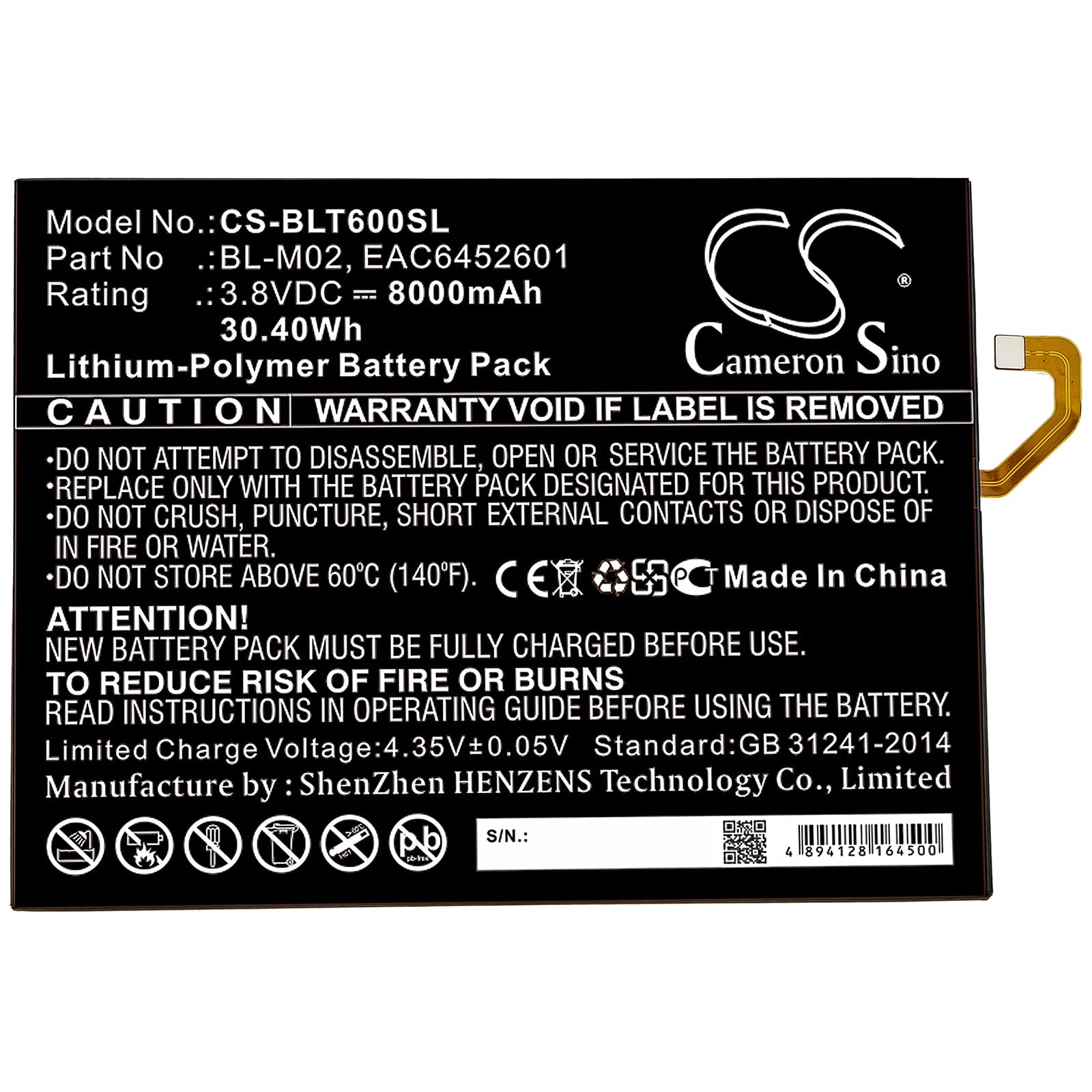 Li-Polymer Battery fits Lg, G Pad 5 10.1, G Pad 5 10.1 Fhd 3.8V, 8000mAh Tablet Cameron Sino Technology Limited