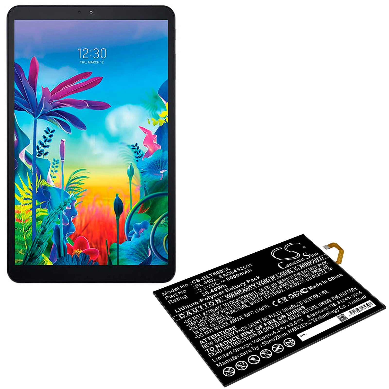 Li-Polymer Battery fits Lg, G Pad 5 10.1, G Pad 5 10.1 Fhd 3.8V, 8000mAh Tablet Cameron Sino Technology Limited