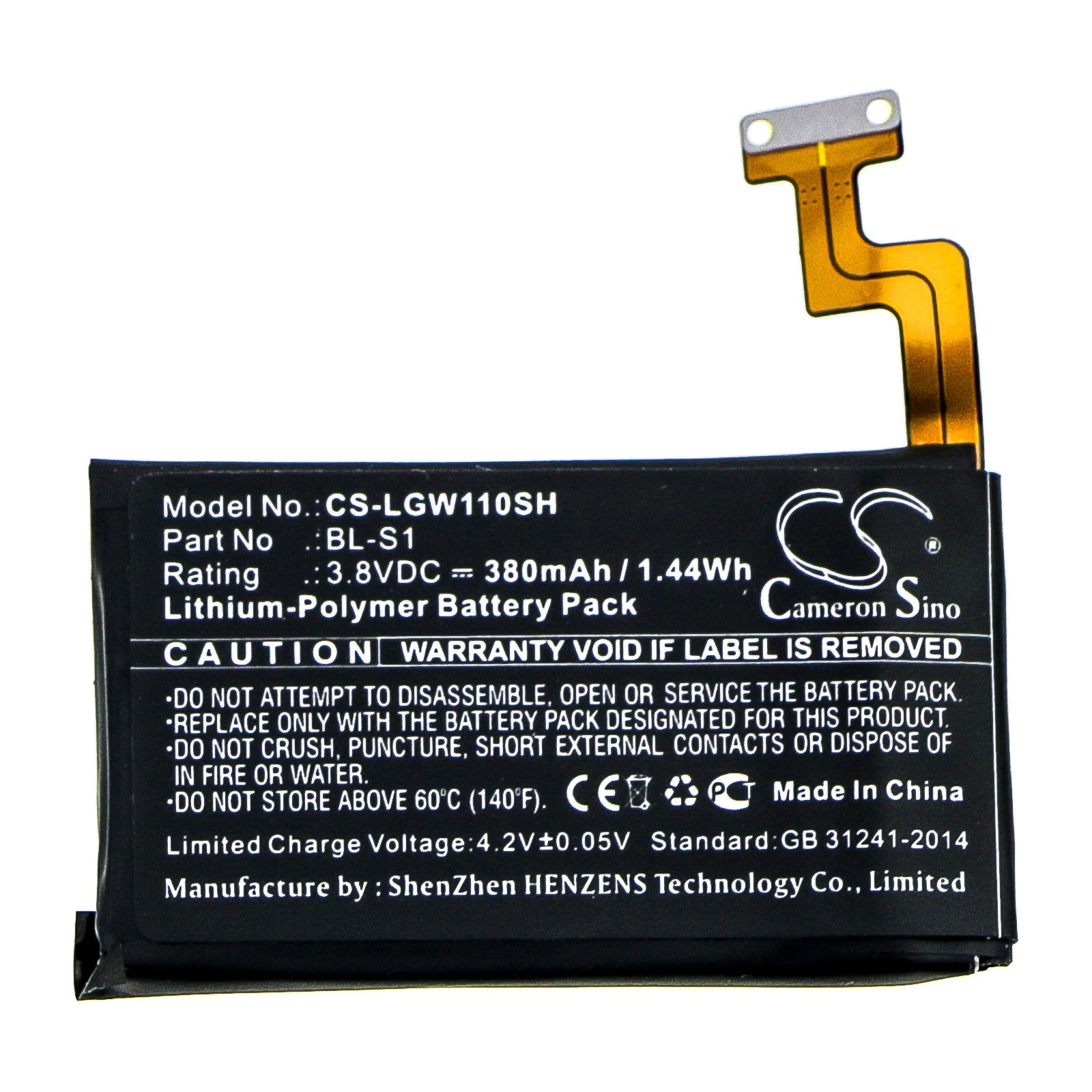 Li-Polymer Battery fits Lg, G Watch W100 3.8V, 380mAh Smartwatch Cameron Sino Technology Limited