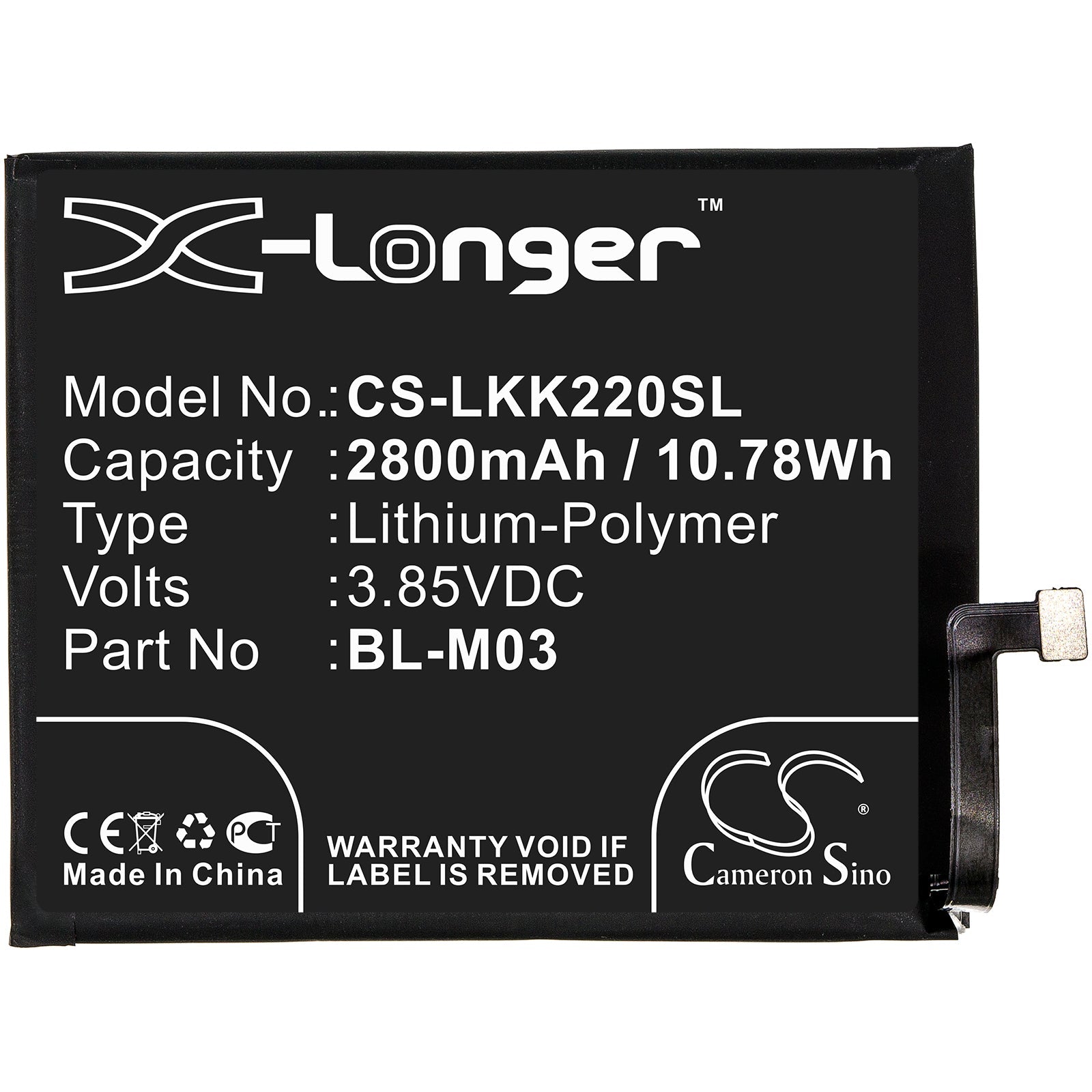 Li-Polymer Battery fits Lg, K200bmw, K22 2020 3.85V, 2800mAh Mobile & SmartPhone Cameron Sino Technology Limited