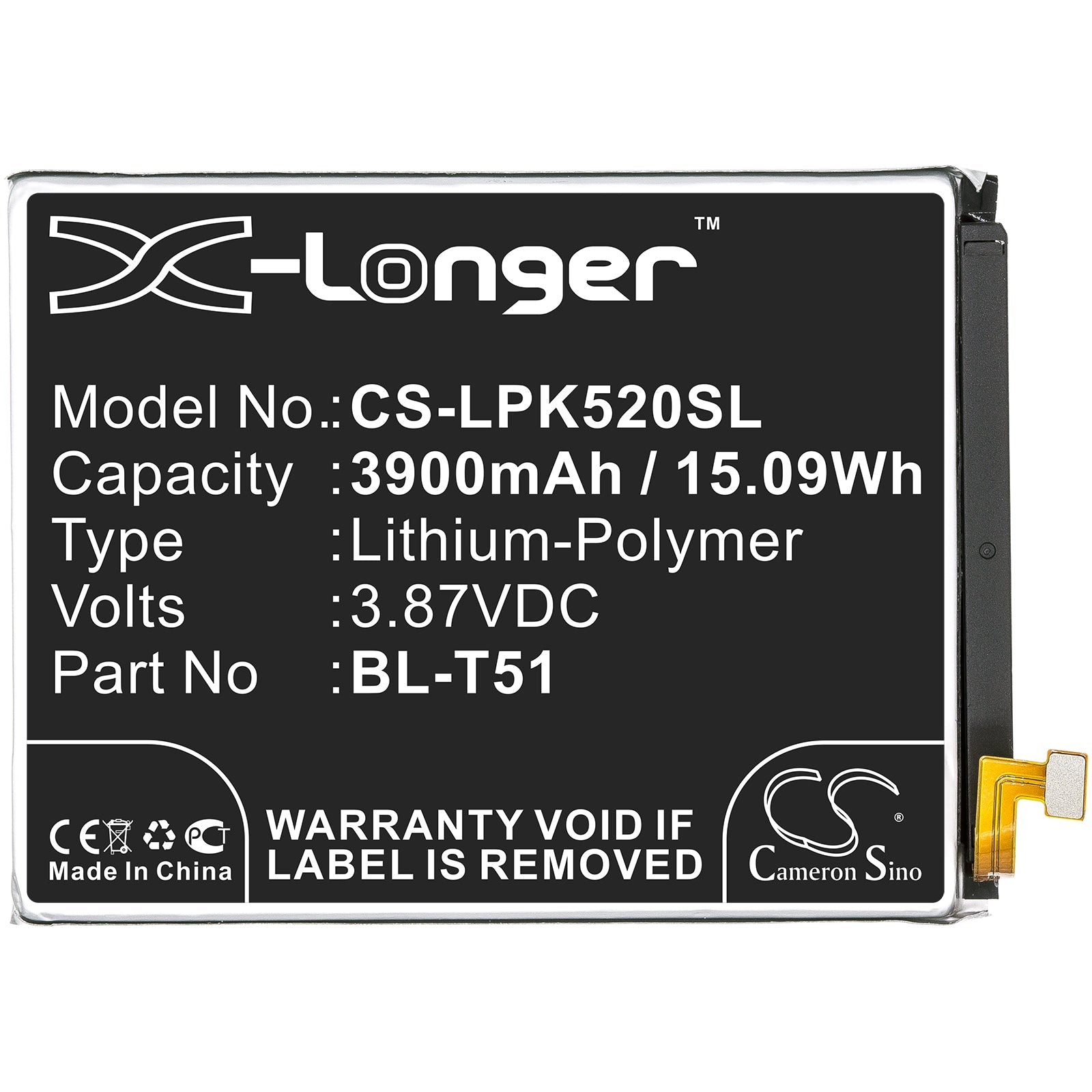 Li-Polymer Battery fits Lg, K420, K420bmw 3.87V, 3900mAh Mobile & SmartPhone Cameron Sino Technology Limited