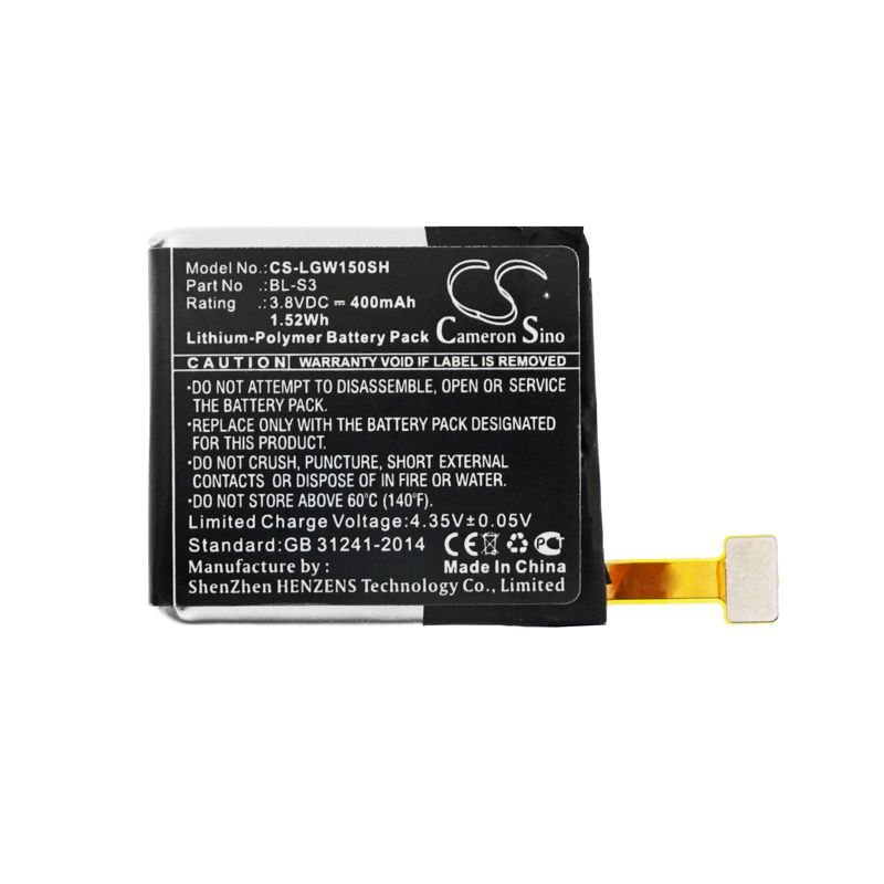 Li-polymer Battery Fits Lg, W150, Watch Urbane 3.8v, 400mah Smartwatch Cameron Sino Technology Limited
