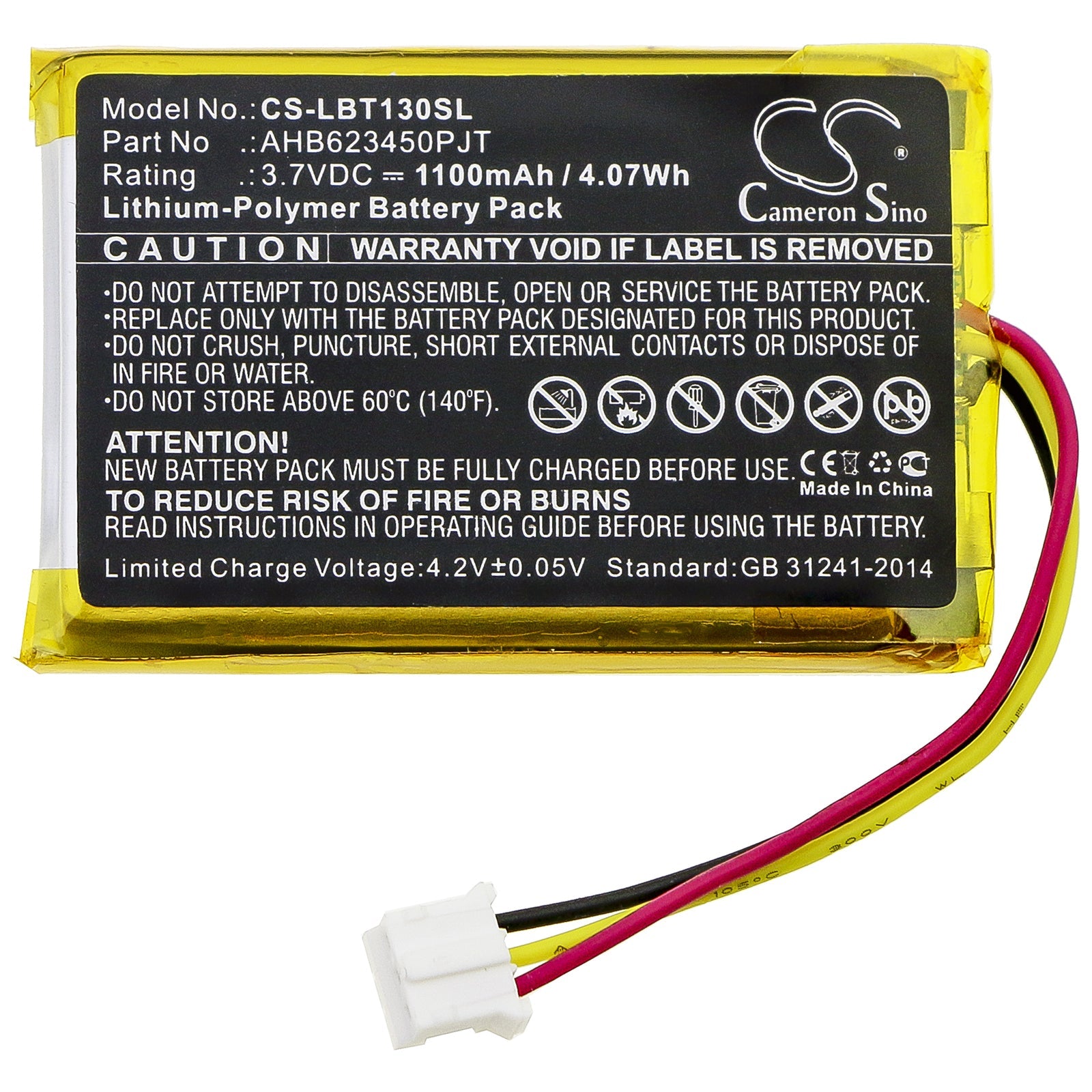 Li-Polymer Battery fits Listen Technologies, Audio Guide, Lbt-1300 3.7V, 1100mAh Wireless Headset Cameron Sino Technology Limited