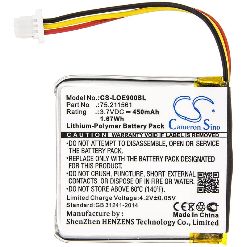 Li-Polymer Battery fits Logitech, 75.211561 3.7V, 450mAh Wireless Headset Cameron Sino Technology Limited