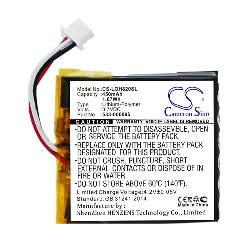 Li-Polymer Battery fits Logitech, H820e 3.7V, 450mAh Wireless Headset Cameron Sino Technology Limited