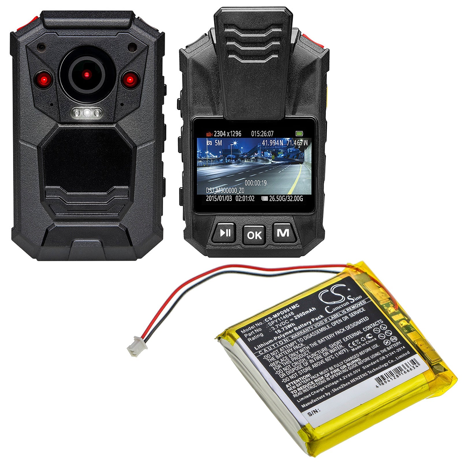Li-Polymer Battery fits Marantz, Pmd-901v 3.7V, 2900mAh Body Camera Cameron Sino Technology Limited
