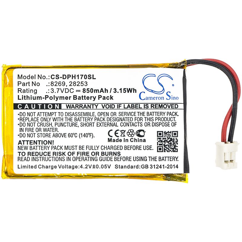 Li-Polymer Battery fits Marmitek, 210, Doorphone 170 3.7V, 850mAh Home Security Camera Cameron Sino Technology Limited