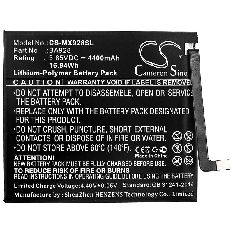 Li-Polymer Battery fits Meizu, 16t, M1928 3.85V, 4400mAh Mobile & SmartPhone Cameron Sino Technology Limited