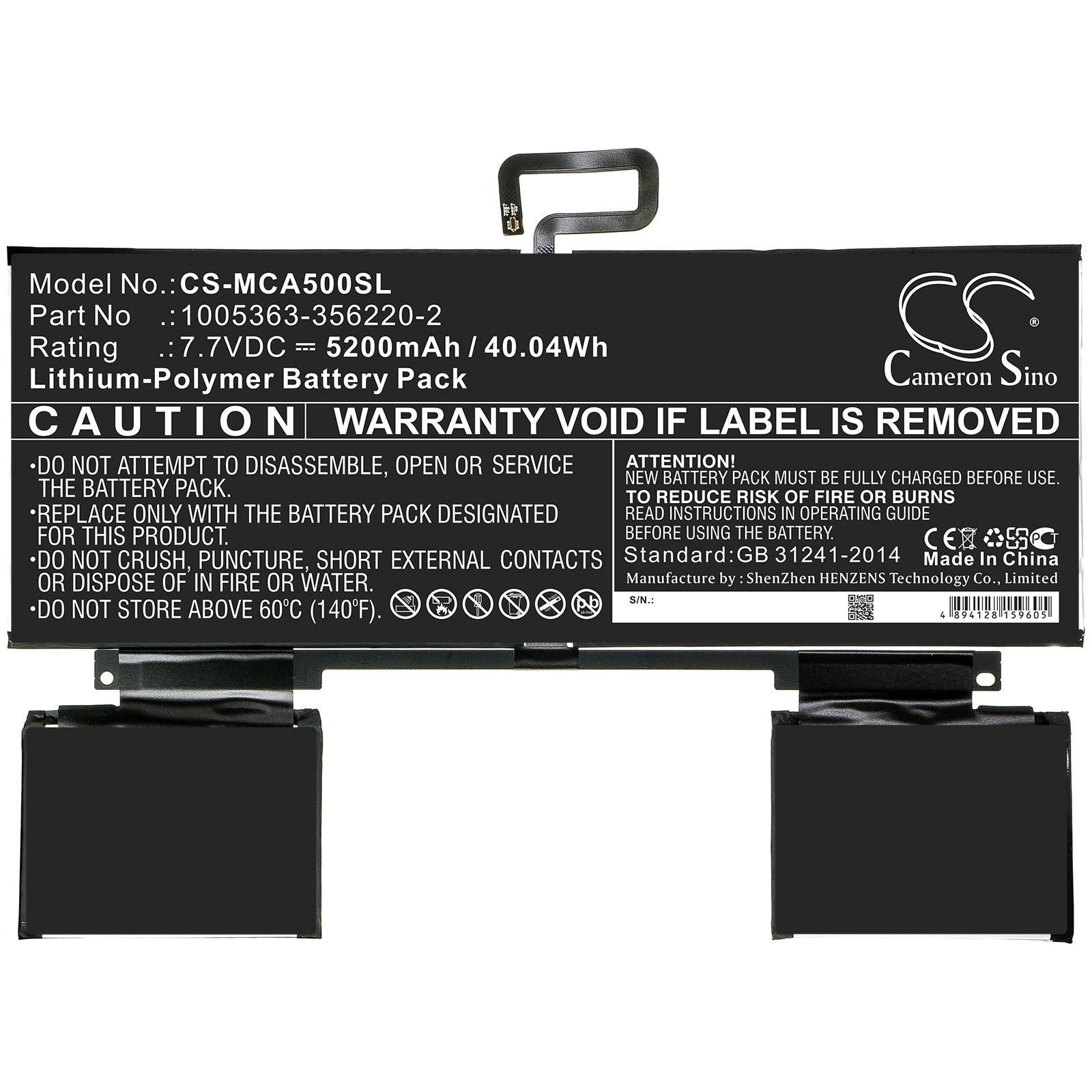 Li-Polymer Battery fits Microsoft, 1005363-356220-2 7.7V, 5200mAh Computer Cameron Sino Technology Limited