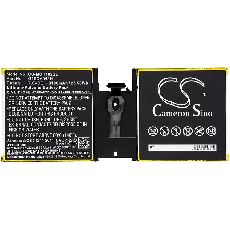 Li-Polymer Battery fits Microsoft, 1824, 4415y 7.6V, 3100mAh Tablet Cameron Sino Technology Limited