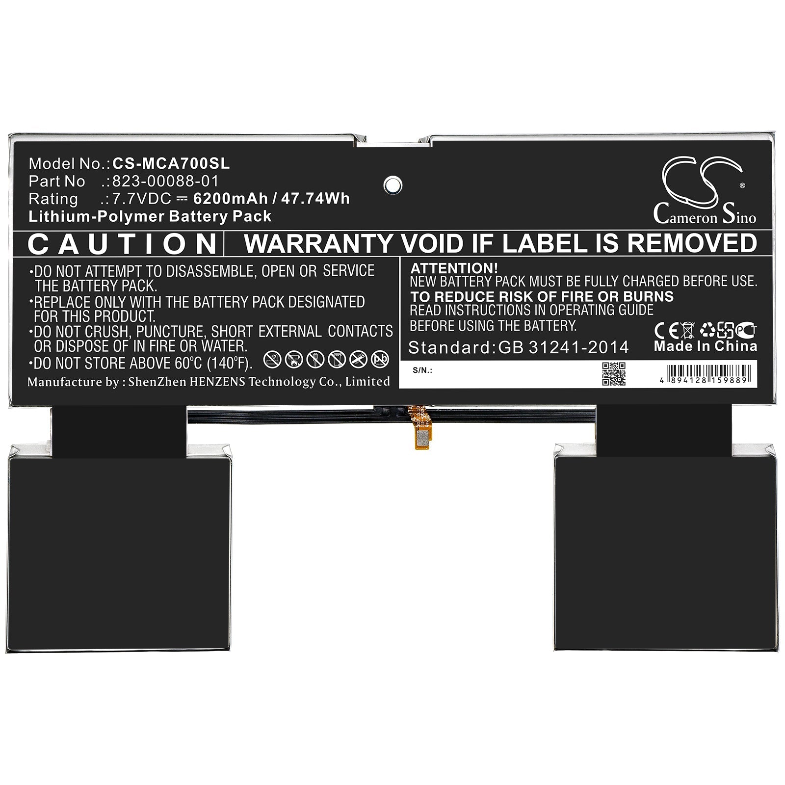 Li-Polymer Battery fits Microsoft, 823-00088-01 7.7V, 6200mAh Tablet Cameron Sino Technology Limited