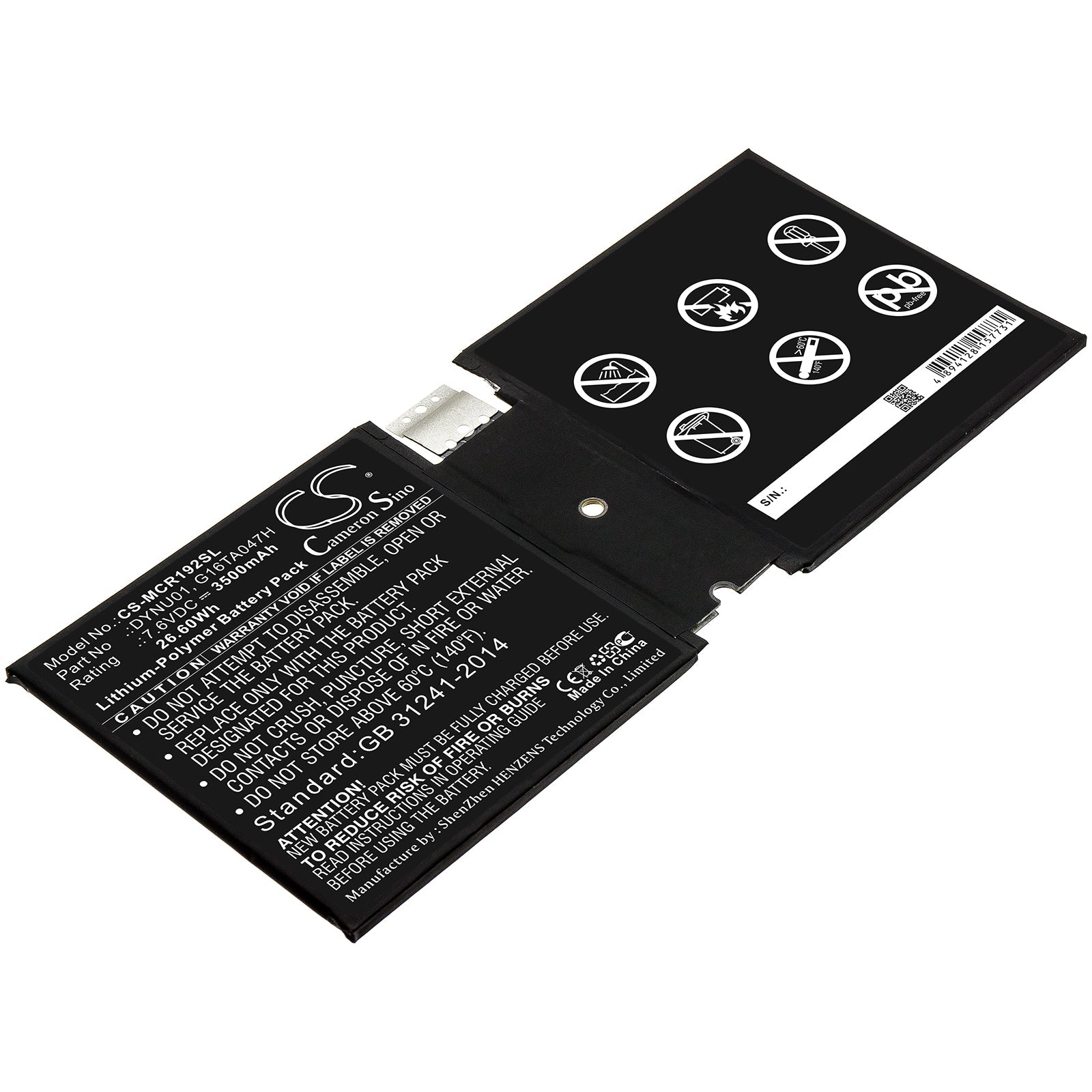 Li-Polymer Battery fits Microsoft, Dynu01, G16ta047h 7.6V, 3500mAh Tablet Cameron Sino Technology Limited