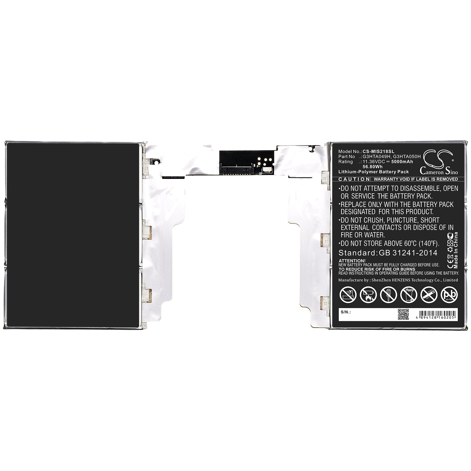 Li-Polymer Battery fits Microsoft, G3hta049h, G3hta050h 11.36V, 5000mAh Tablet Cameron Sino Technology Limited