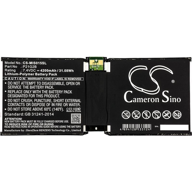 Li-Polymer Battery fits Microsoft, Surface 2, Surface 2 10.6" 7.4V, 4200mAh Tablet Cameron Sino Technology Limited