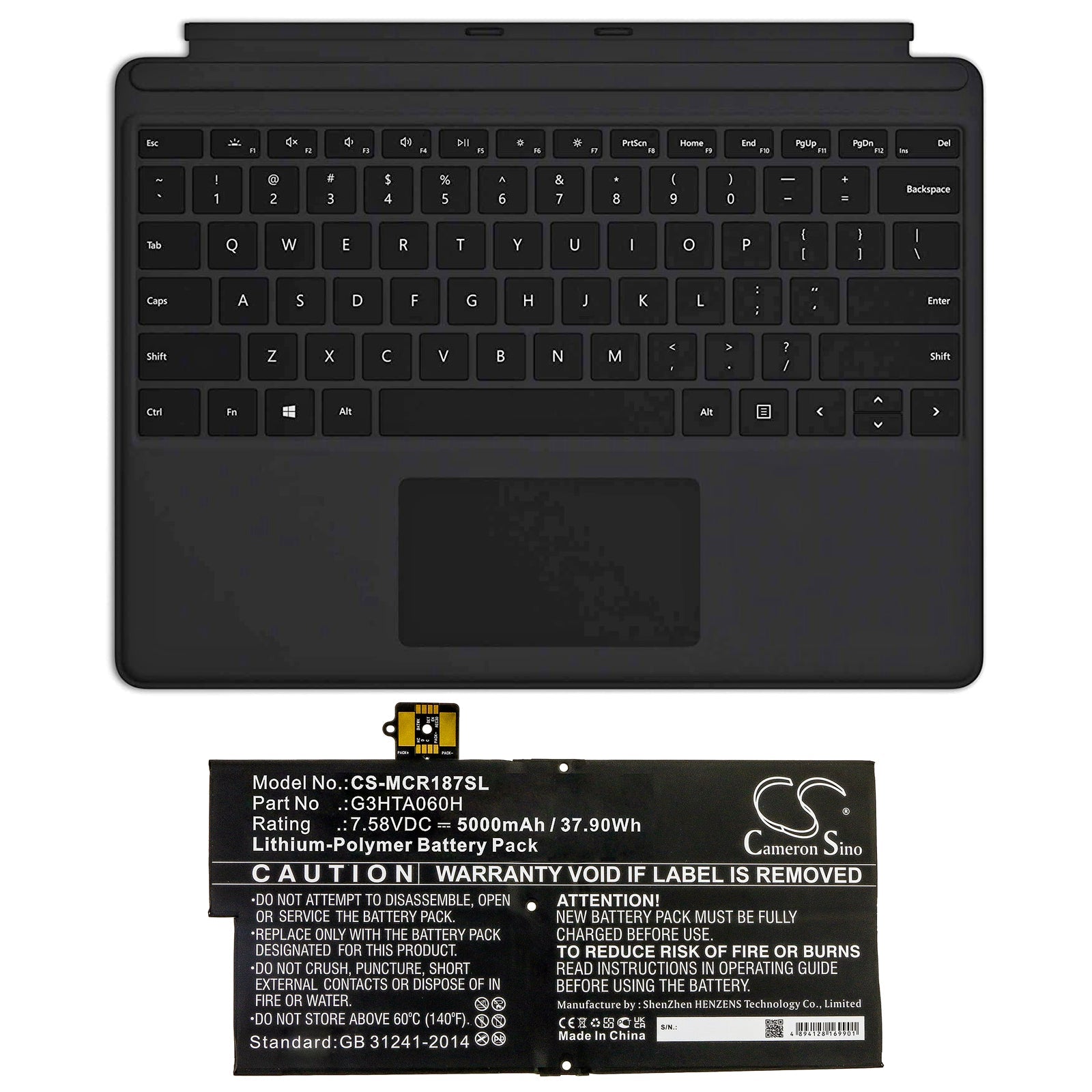 Li-Polymer Battery fits Microsoft, Surface Pro X 1876 Keyboard 7.58V, 5000mAh Tablet Cameron Sino Technology Limited