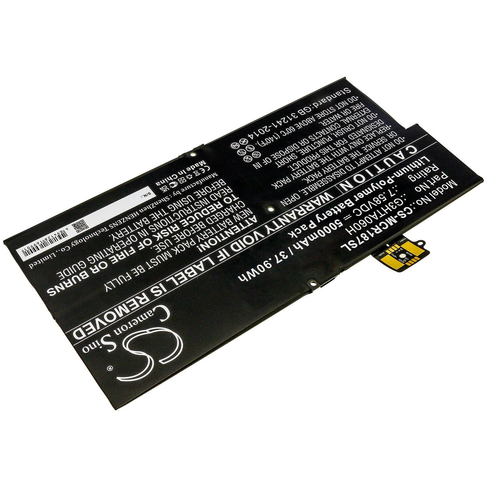Li-Polymer Battery fits Microsoft, Surface Pro X 1876 Keyboard 7.58V, 5000mAh Tablet Cameron Sino Technology Limited