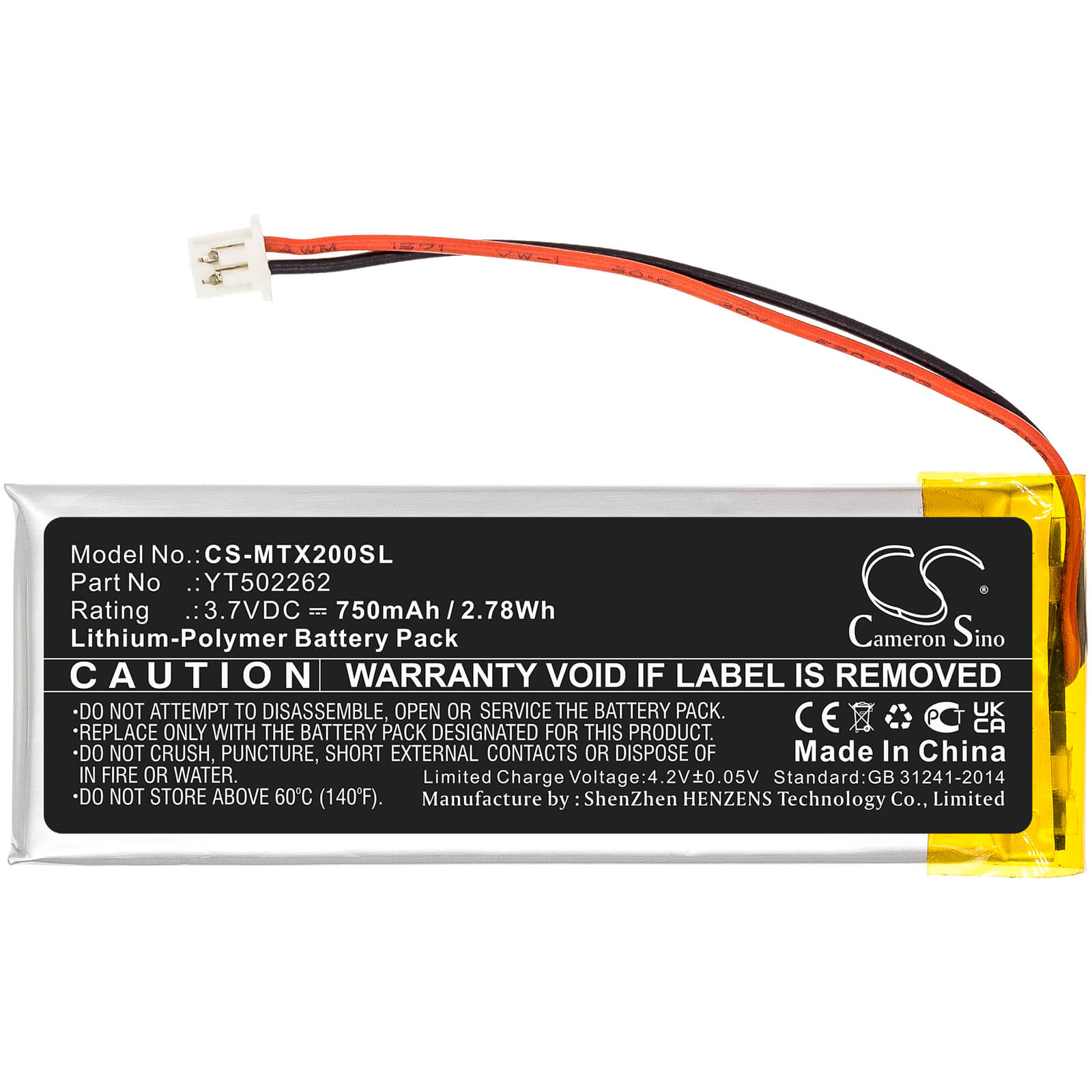 Li-Polymer Battery fits Midland, Btx2 Pro 3.7V, 750mAh Wireless Headset Cameron Sino Technology Limited