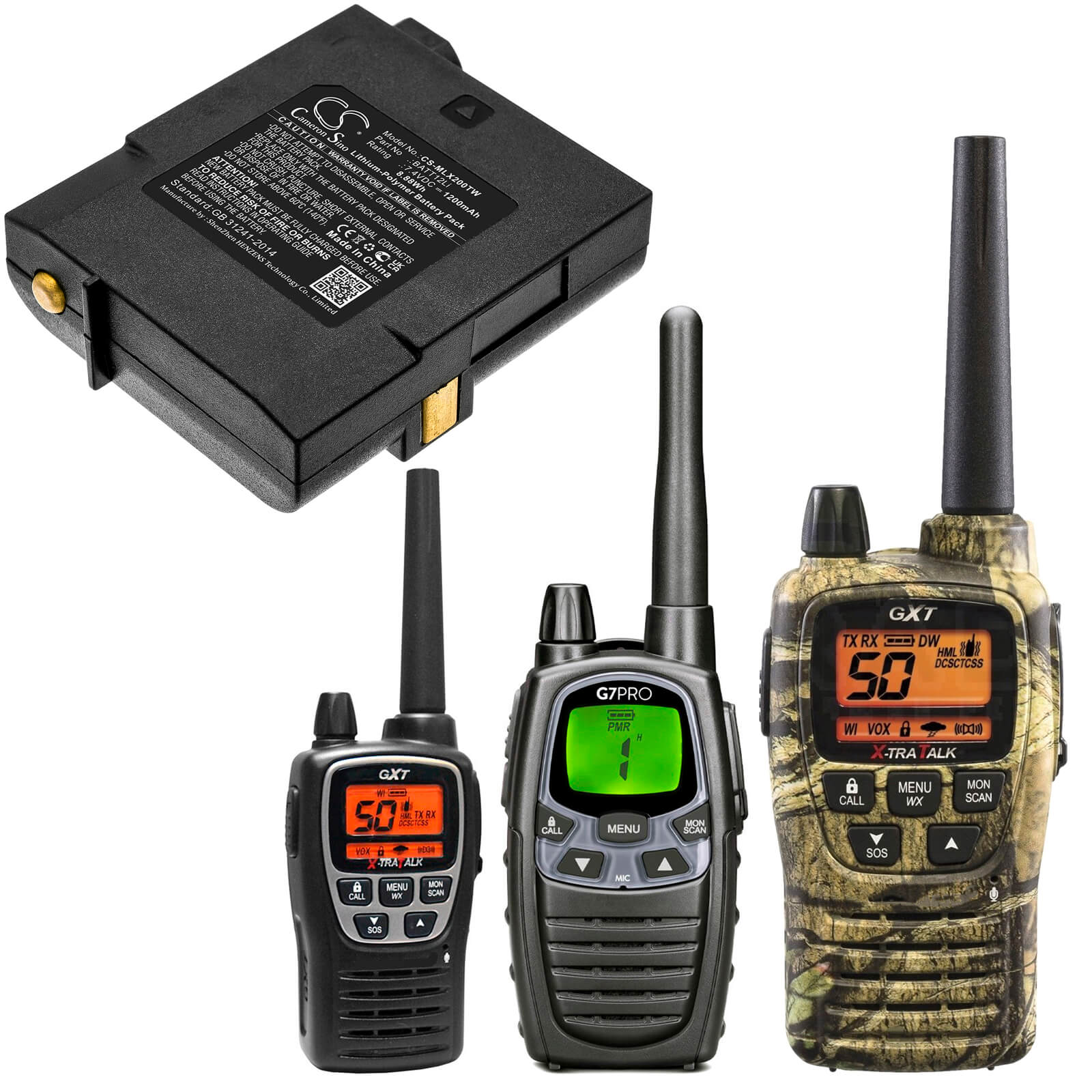 Li-Polymer Battery fits Midland, G7 Pro, Gxt2000 7.4V, 1200mAh / 8.88Wh Two-Way Radio Cameron Sino Technology Limited