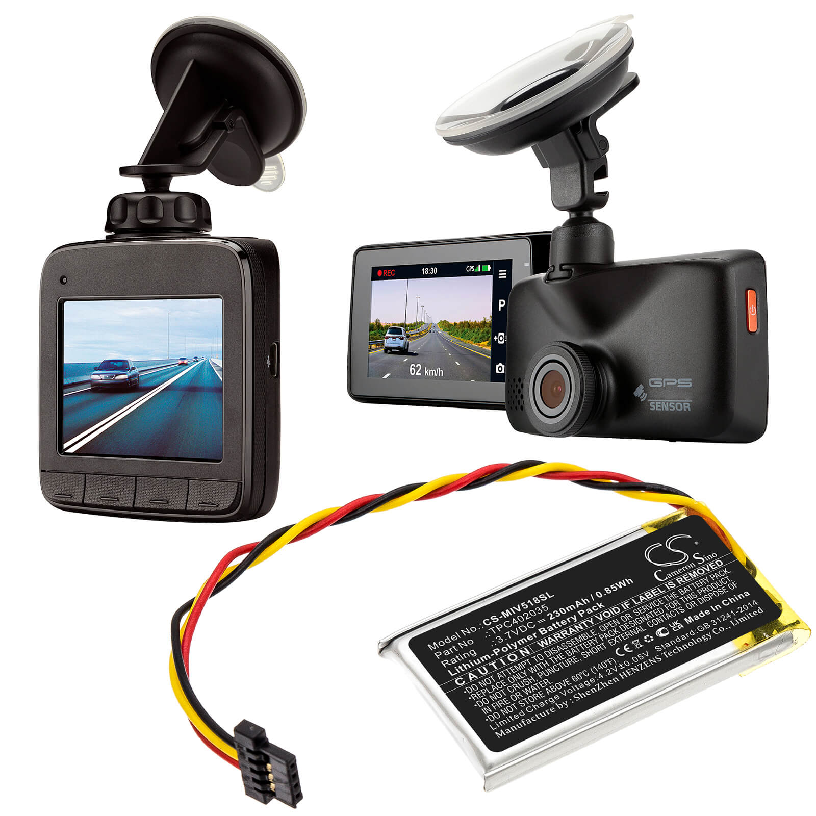 Li-Polymer Battery fits Mio, Mivue 508, Mivue 518 3.7V, 230mAh / 0.85Wh Dashcam Cameron Sino Technology Limited