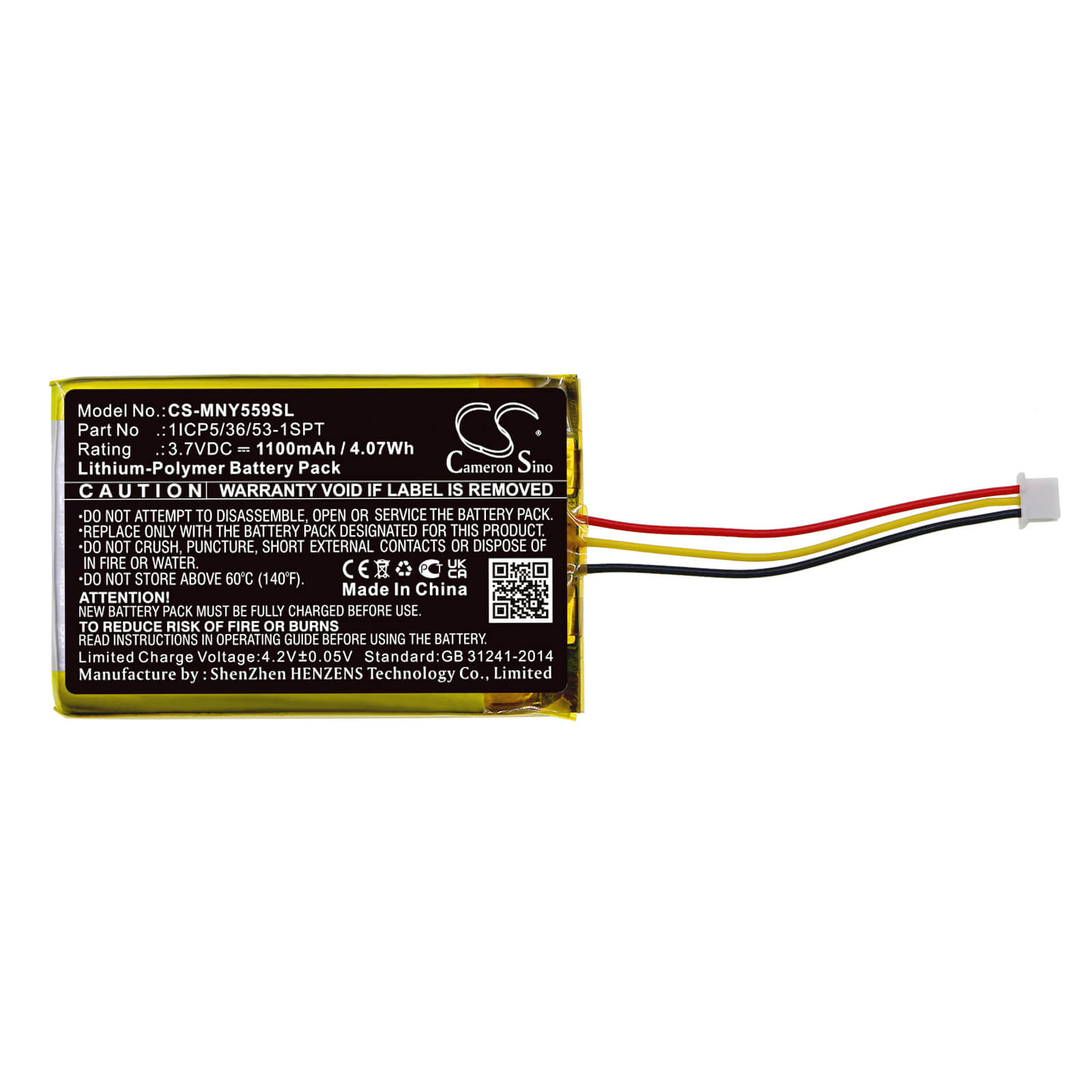 Li-Polymer Battery fits Moonybaby, Mb55810, Mb55810-2t 3.7V, 1100mAh / 4.07Wh BabyPhone Cameron Sino Technology Limited