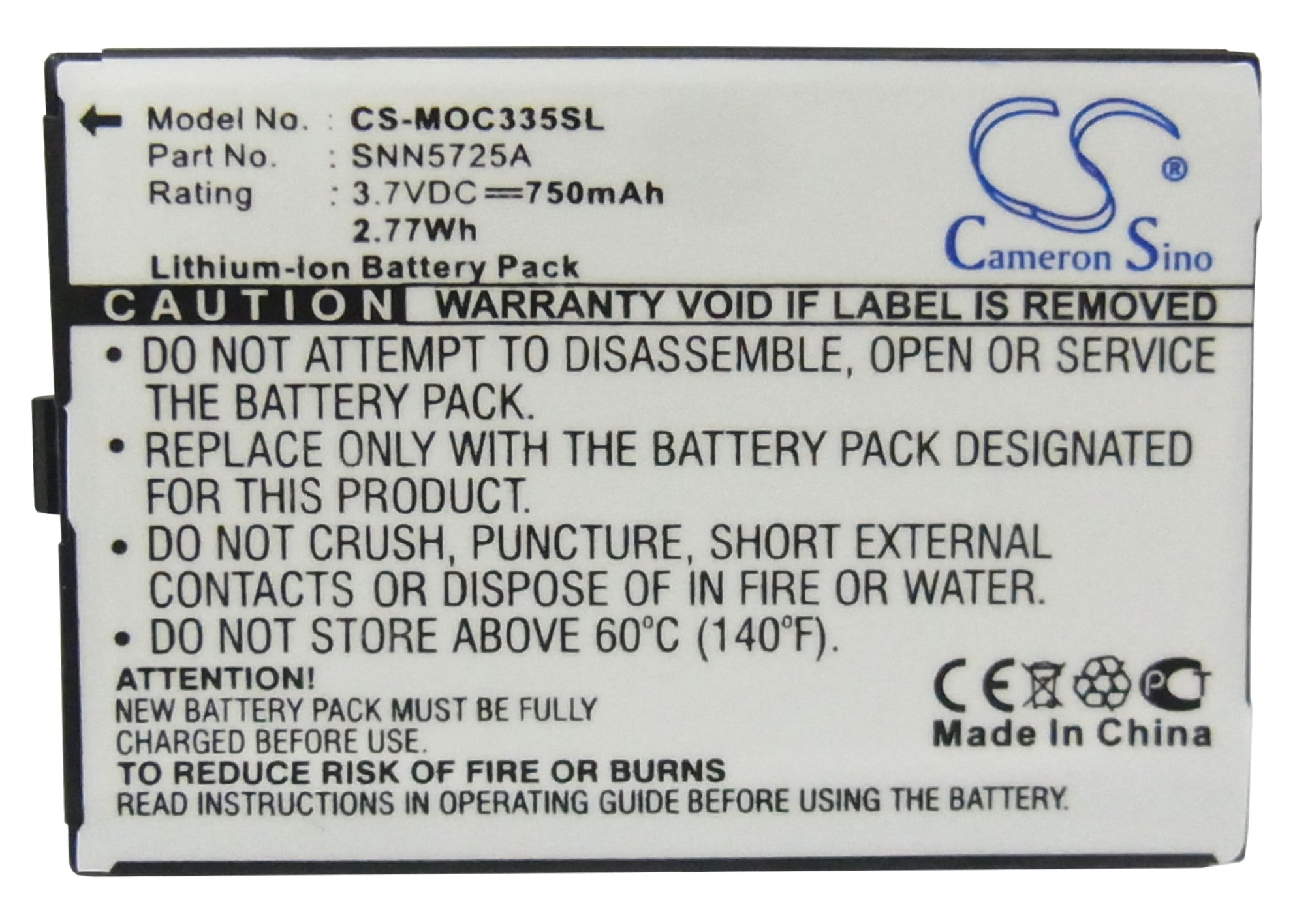 Li-Polymer Battery fits Motorola, C300, C335 3.7V, 750mAh Mobile & SmartPhone Cameron Sino Technology Limited