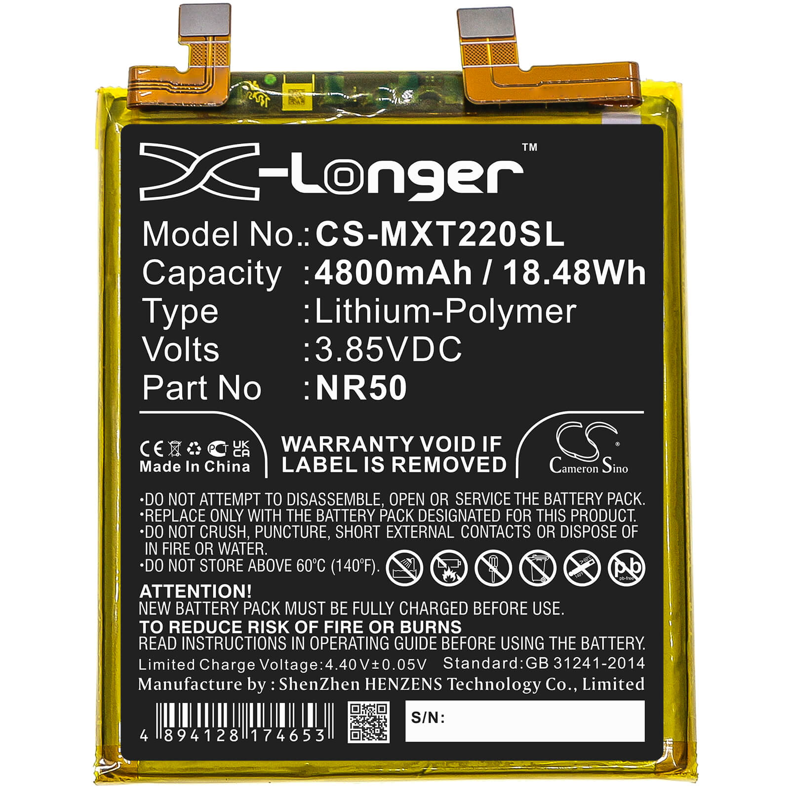 Li-Polymer Battery fits Motorola, Edge 30 Ultra, Moto Edge X30 3.85V, 4800mAh / 18.48Wh Mobile & SmartPhone Cameron Sino Technology Limited