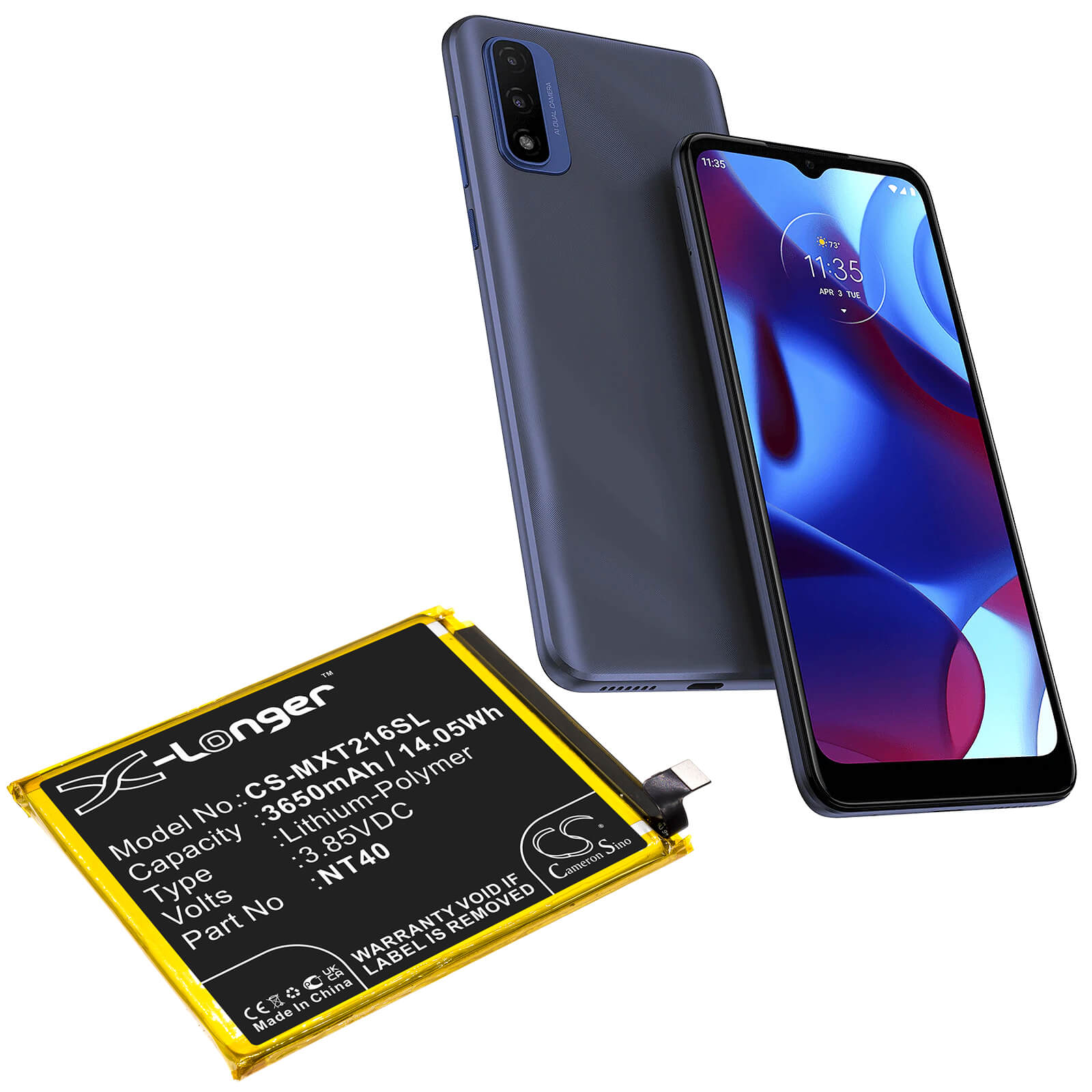 Li-Polymer Battery fits Motorola, G Pure 2021, Moto G Pure 3.85V, 3650mAh / 14.05Wh Mobile & SmartPhone Cameron Sino Technology Limited