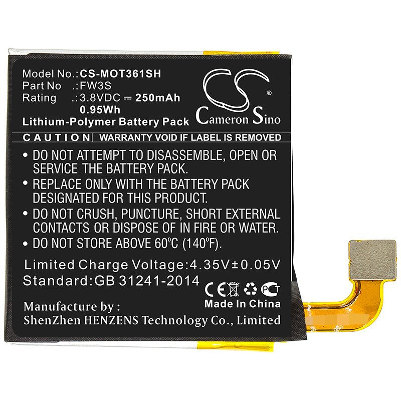 Li-Polymer Battery fits Motorola, Moto 360 2nd, Moto 360 2rd 3.8V, 370mAh Smartwatch Cameron Sino Technology Limited
