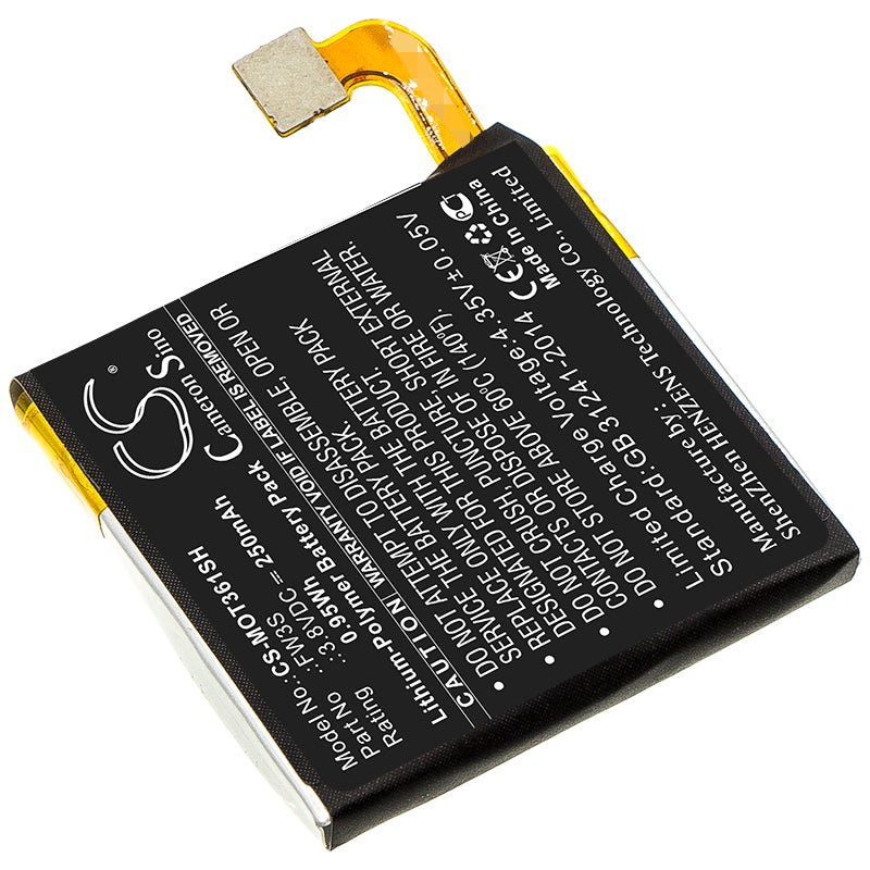 Li-Polymer Battery fits Motorola, Moto 360 2nd, Moto 360 2rd 3.8V, 370mAh Smartwatch Cameron Sino Technology Limited