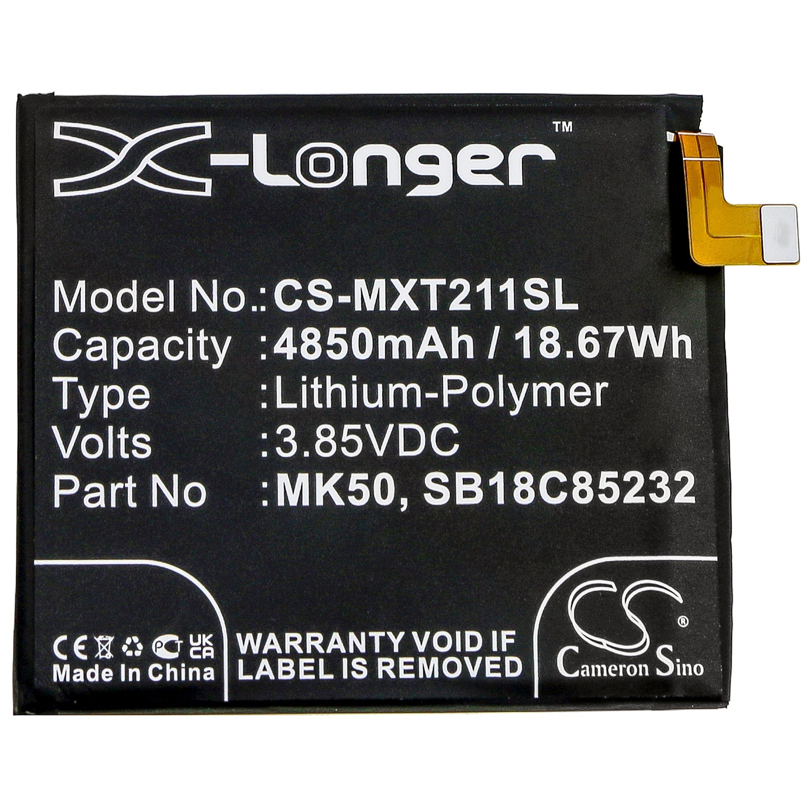 Li-Polymer Battery fits Motorola, Moto G 5g, Moto G 5g 2021, Moto One 5g Ace 3.85V, 4850mAh Mobile & SmartPhone Cameron Sino Technology Limited