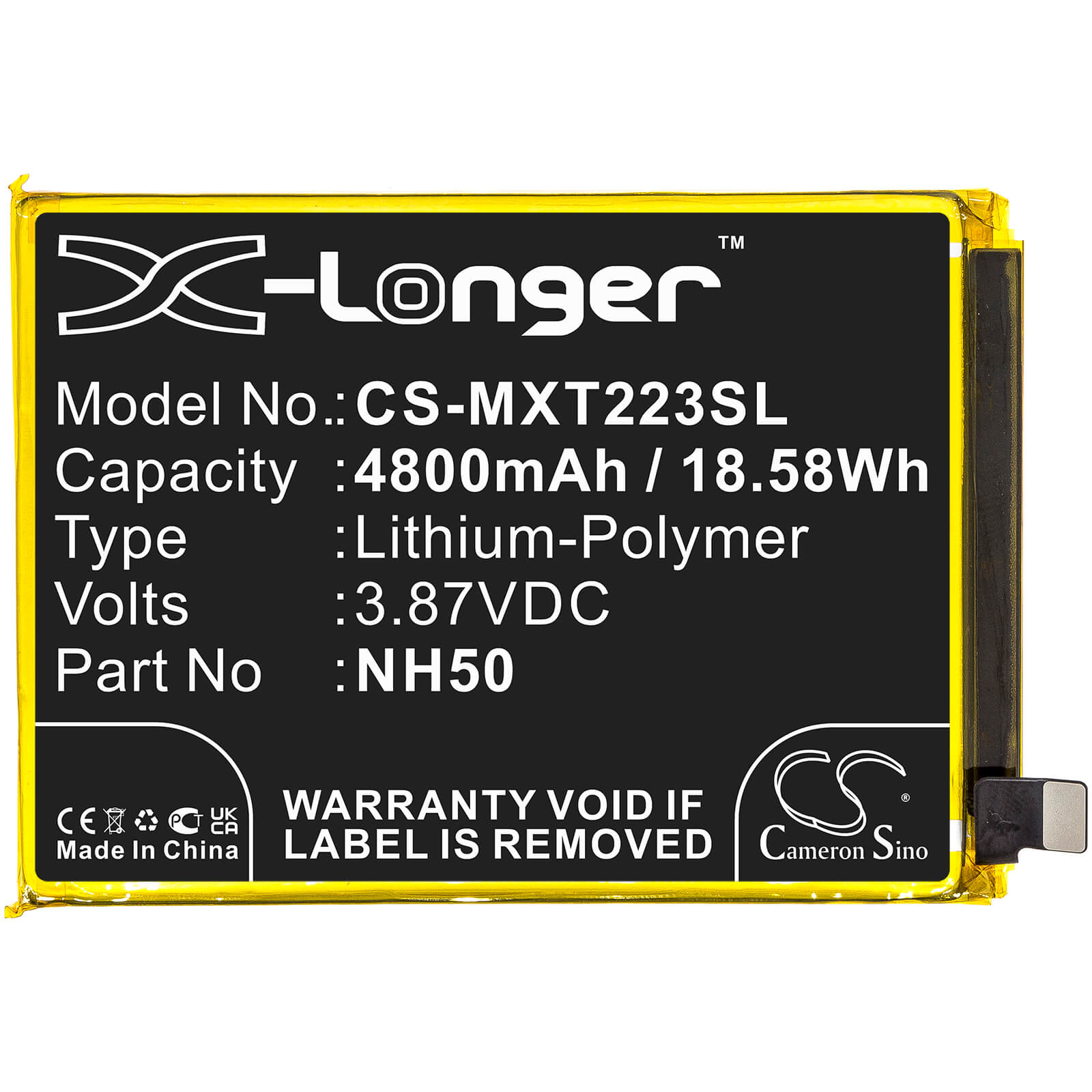 Li-Polymer Battery fits Motorola, Moto G22, Xt2231-1 3.87V, 4800mAh / 18.58Wh Mobile & SmartPhone Cameron Sino Technology Limited