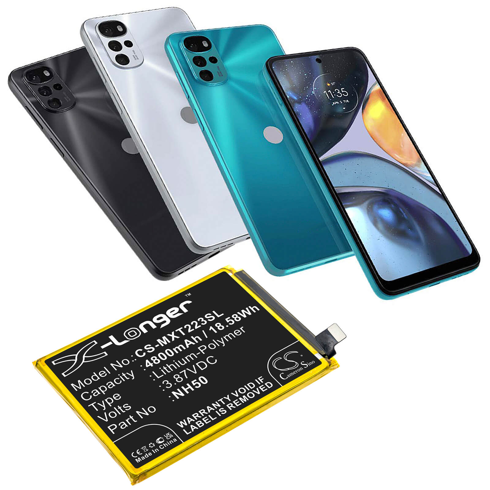 Li-Polymer Battery fits Motorola, Moto G22, Xt2231-1 3.87V, 4800mAh / 18.58Wh Mobile & SmartPhone Cameron Sino Technology Limited