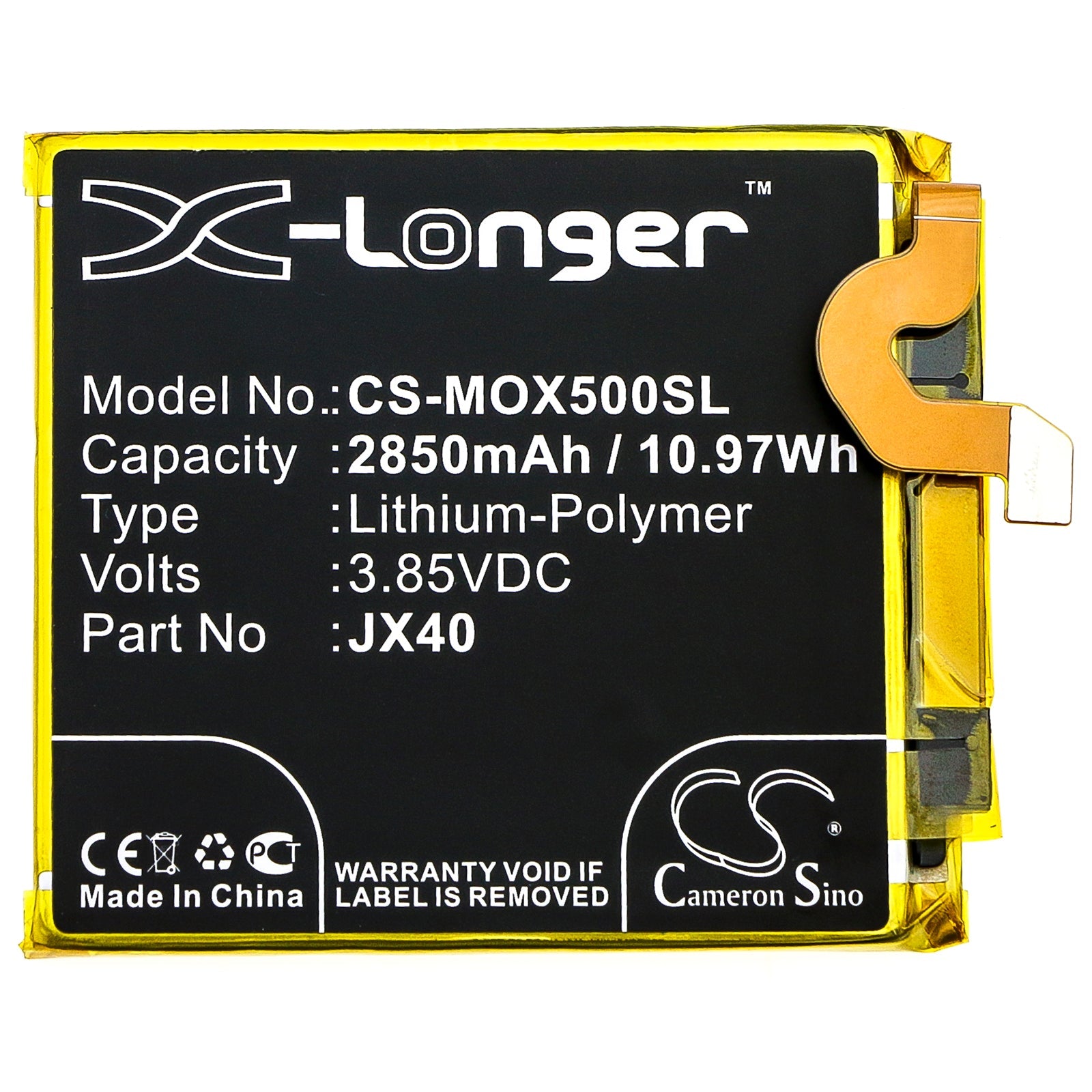 Li-Polymer Battery fits Motorola, Moto X5 3.85V, 2850mAh Mobile & SmartPhone Cameron Sino Technology Limited