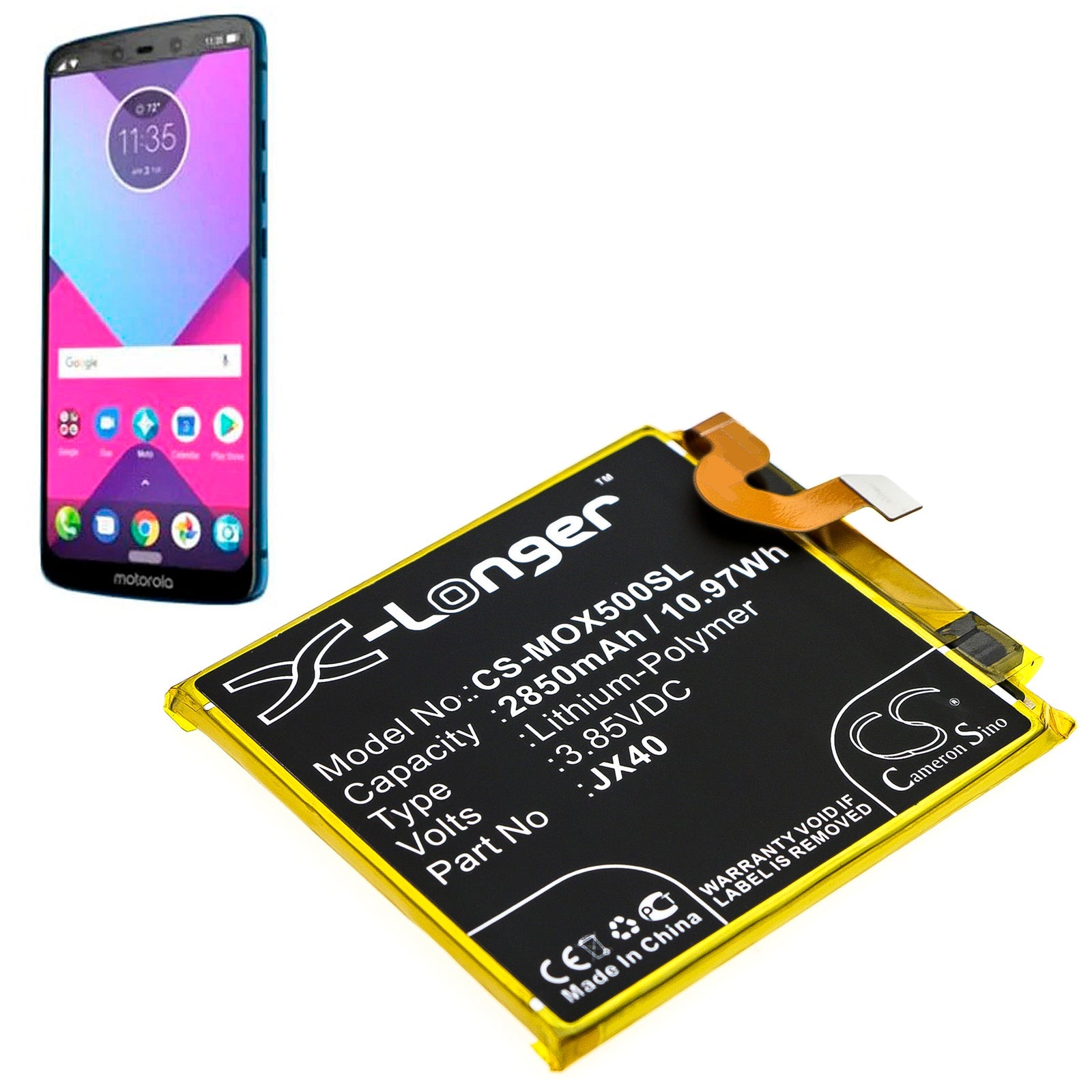 Li-Polymer Battery fits Motorola, Moto X5 3.85V, 2850mAh Mobile & SmartPhone Cameron Sino Technology Limited