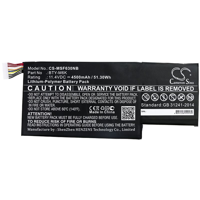 Li-Polymer Battery fits Msi, 0017f1-002, Gf63 11.4V, 4500mAh Notebook & Laptop Cameron Sino Technology Limited