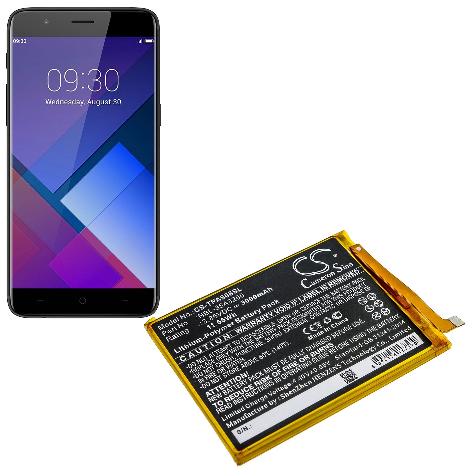 Li-Polymer Battery fits Neffos, N1, Tp908a, Tp-link 3.85V, 3000mAh Mobile & SmartPhone Cameron Sino Technology Limited