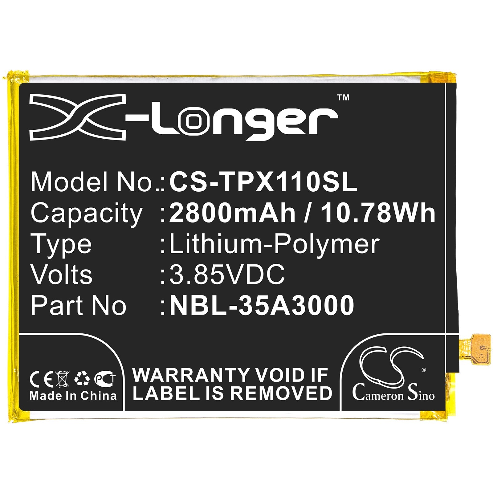 Li-Polymer Battery fits Neffos, Tp903a, X1 Max 3.85V, 2800mAh Mobile & SmartPhone Cameron Sino Technology Limited