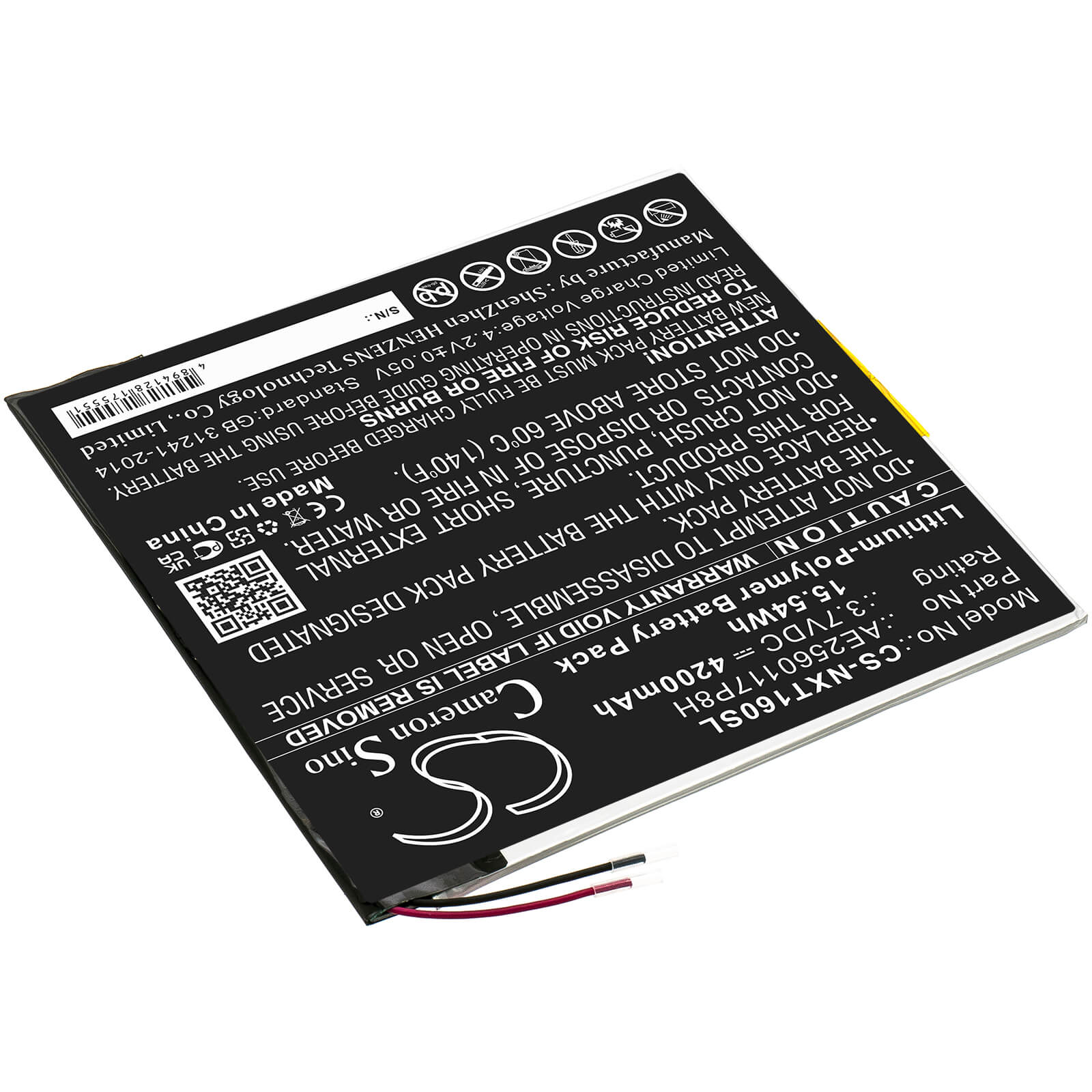 Li-Polymer Battery fits Nextbook, Ares 10a, Nx16a10132sps 3.7V, 4200mAh / 15.54Wh Tablet Cameron Sino Technology Limited