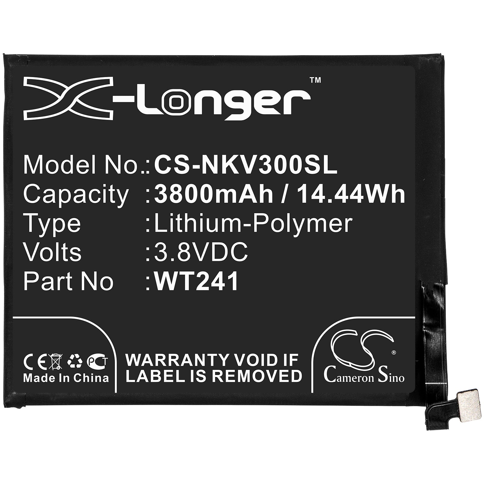 Li-Polymer Battery fits Nokia, 3 V, Ta-1153 3.8V, 3800mAh Mobile & SmartPhone Cameron Sino Technology Limited