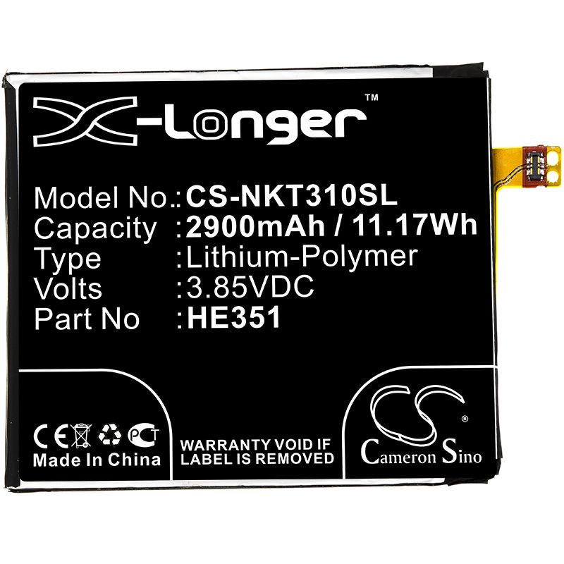 Li-Polymer Battery fits Nokia, 3.1, Ta-1049 3.85V, 2900mAh Mobile & SmartPhone Cameron Sino Technology Limited