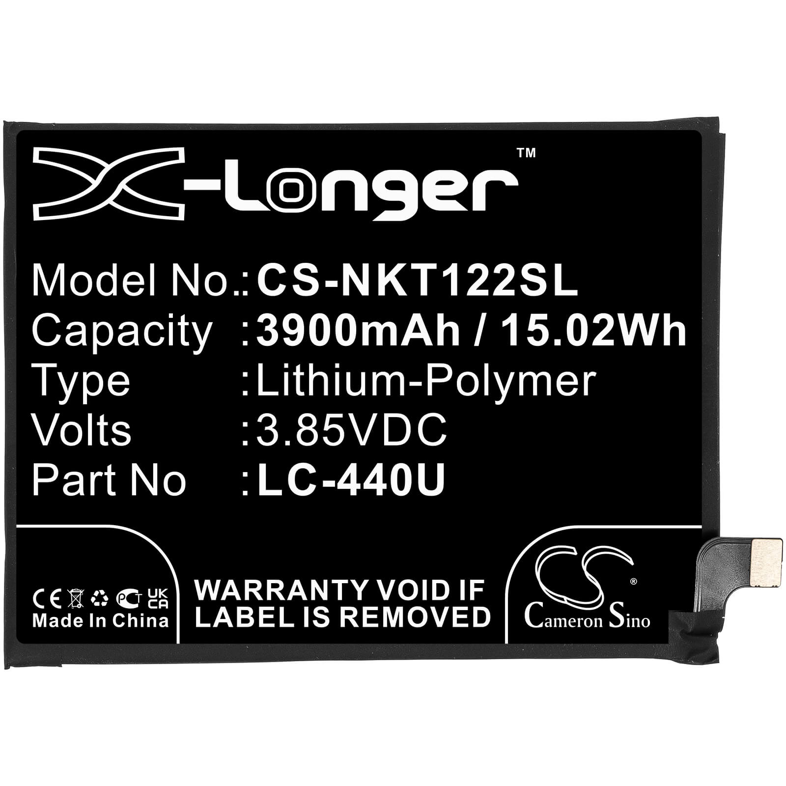 Li-Polymer Battery fits Nokia, 5,3 2020, Ta-1223 3.85V, 3900mAh / 15.02Wh Mobile & SmartPhone Cameron Sino Technology Limited