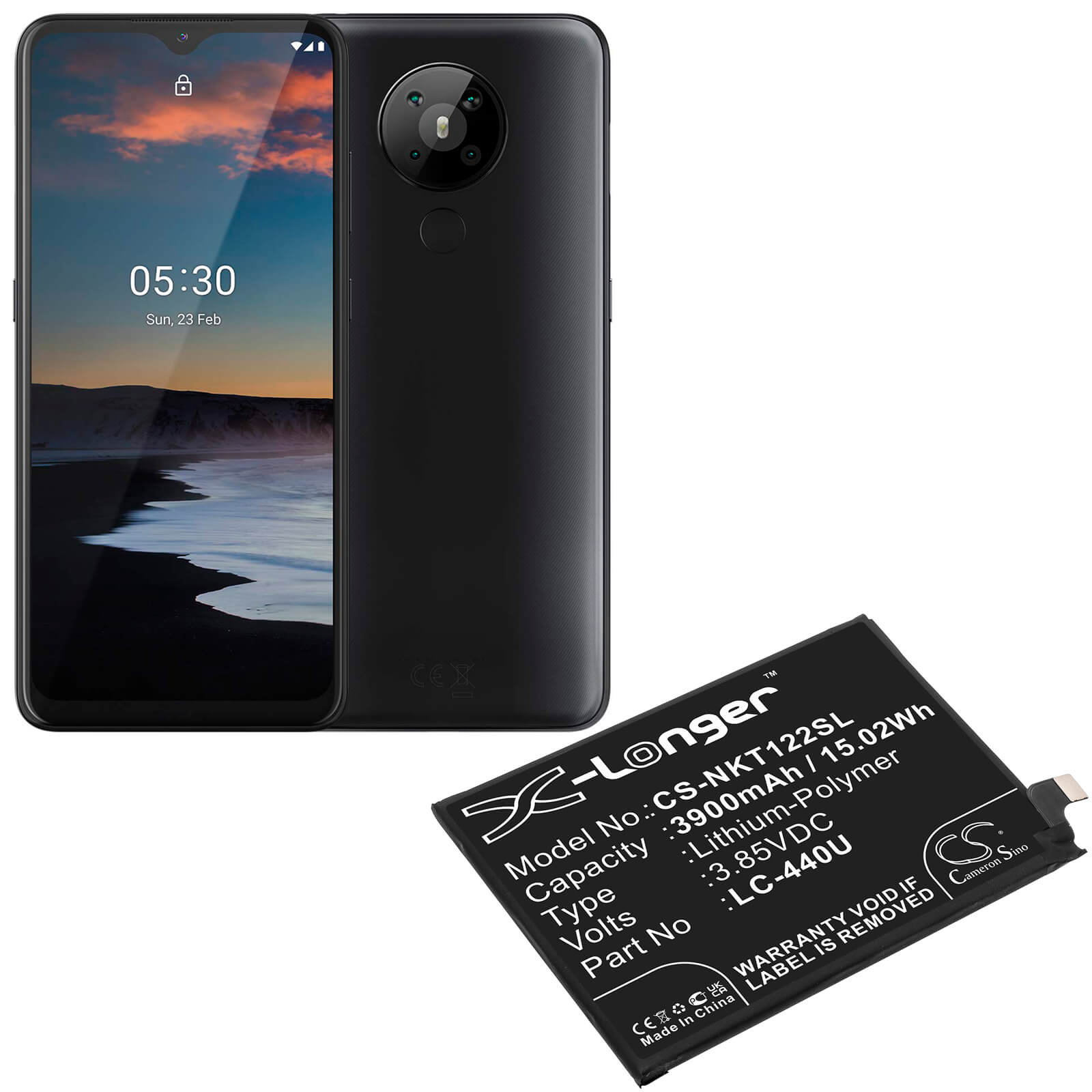 Li-Polymer Battery fits Nokia, 5,3 2020, Ta-1223 3.85V, 3900mAh / 15.02Wh Mobile & SmartPhone Cameron Sino Technology Limited