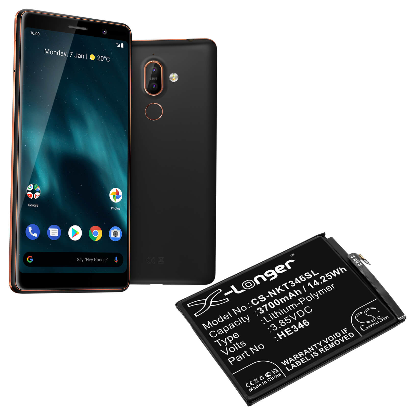 Li-Polymer Battery fits Nokia, 7 Plus, Ta1046 3.85V, 3700mAh / 14.25Wh Mobile & SmartPhone Cameron Sino Technology Limited