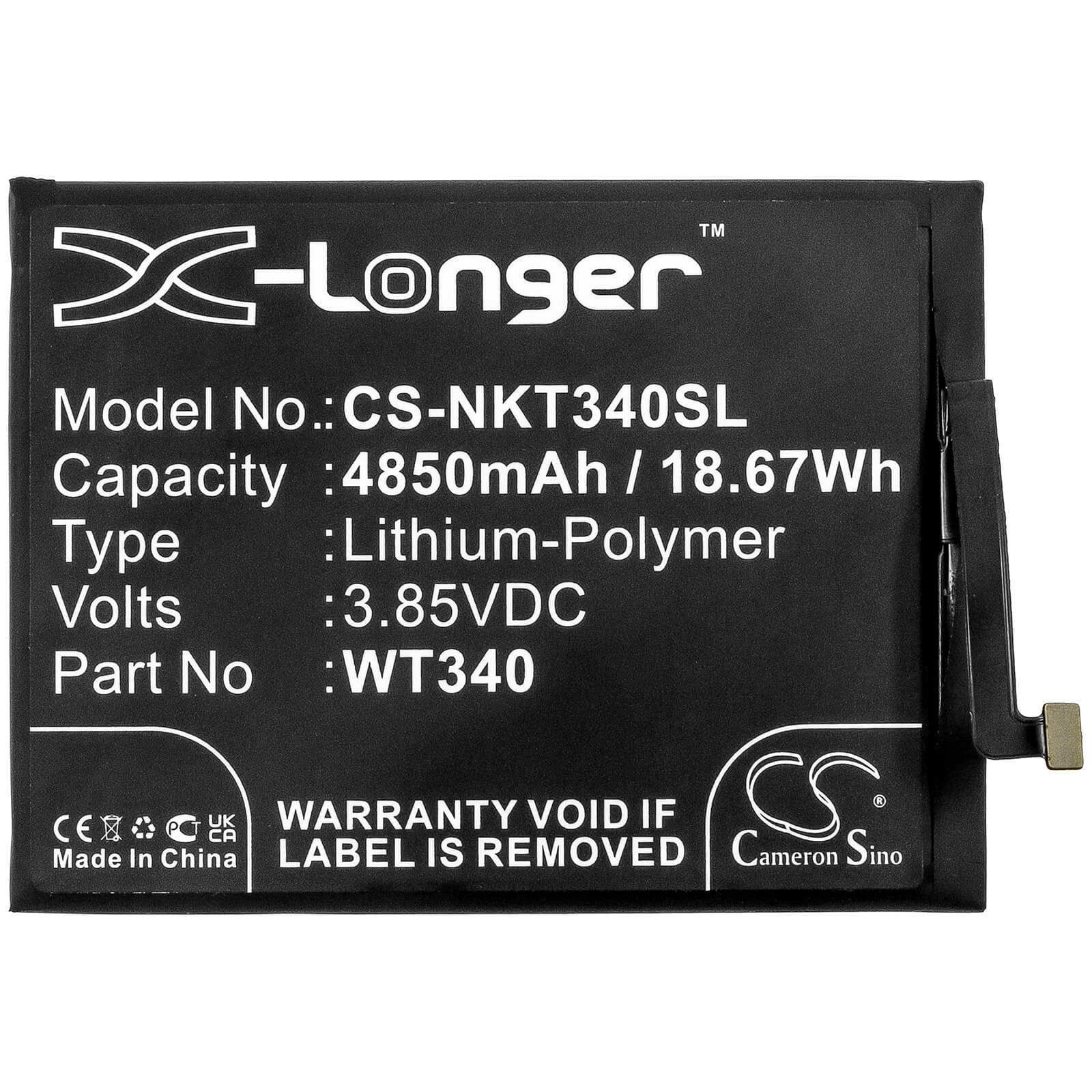 Li-Polymer Battery fits Nokia, Cn110, G10 3.85V, 4850mAh / 18.67Wh Mobile & SmartPhone Cameron Sino Technology Limited