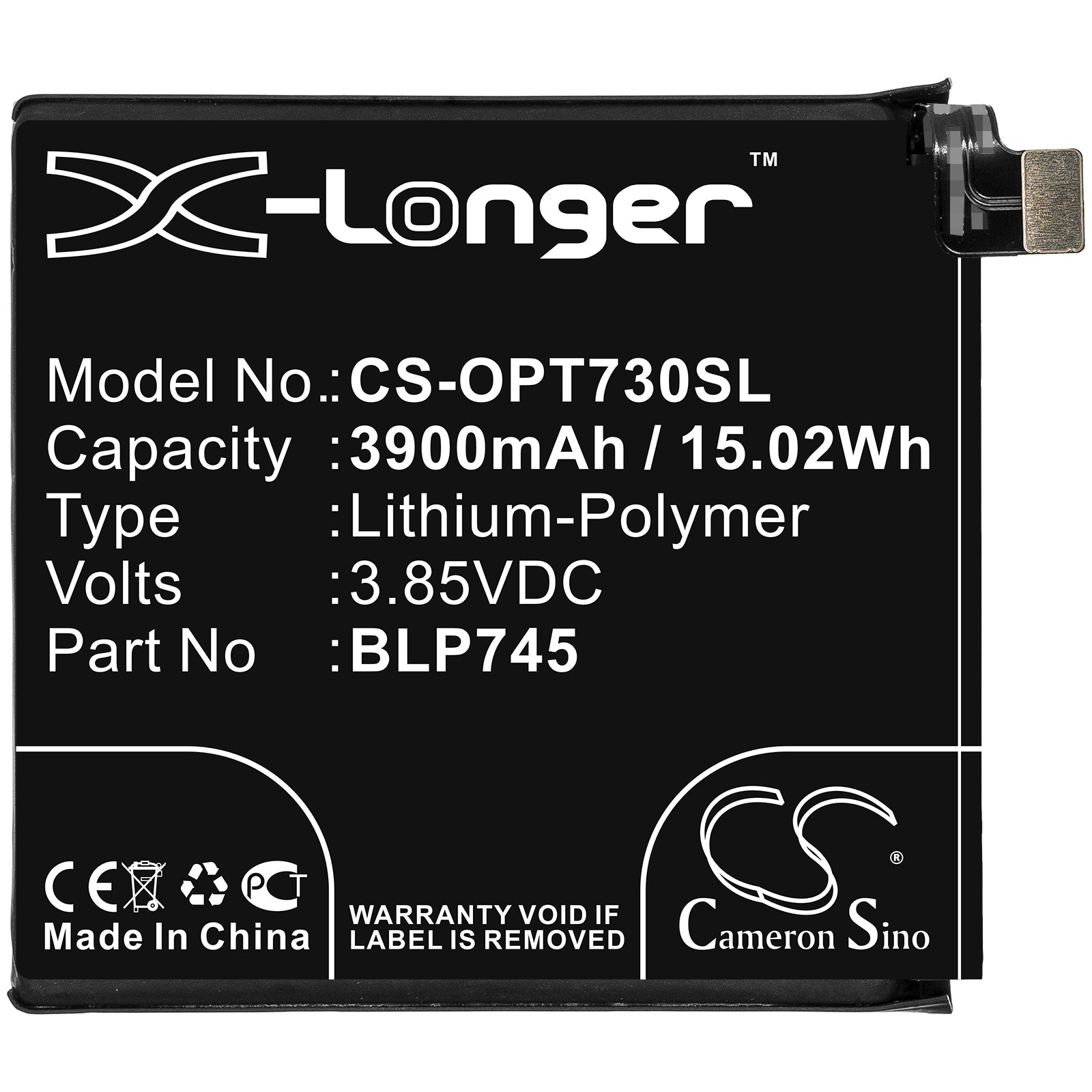 Li-Polymer Battery fits Oneplus, 7t Pro, 7t Pro 5g 3.85V, 3900mAh Mobile & SmartPhone Cameron Sino Technology Limited