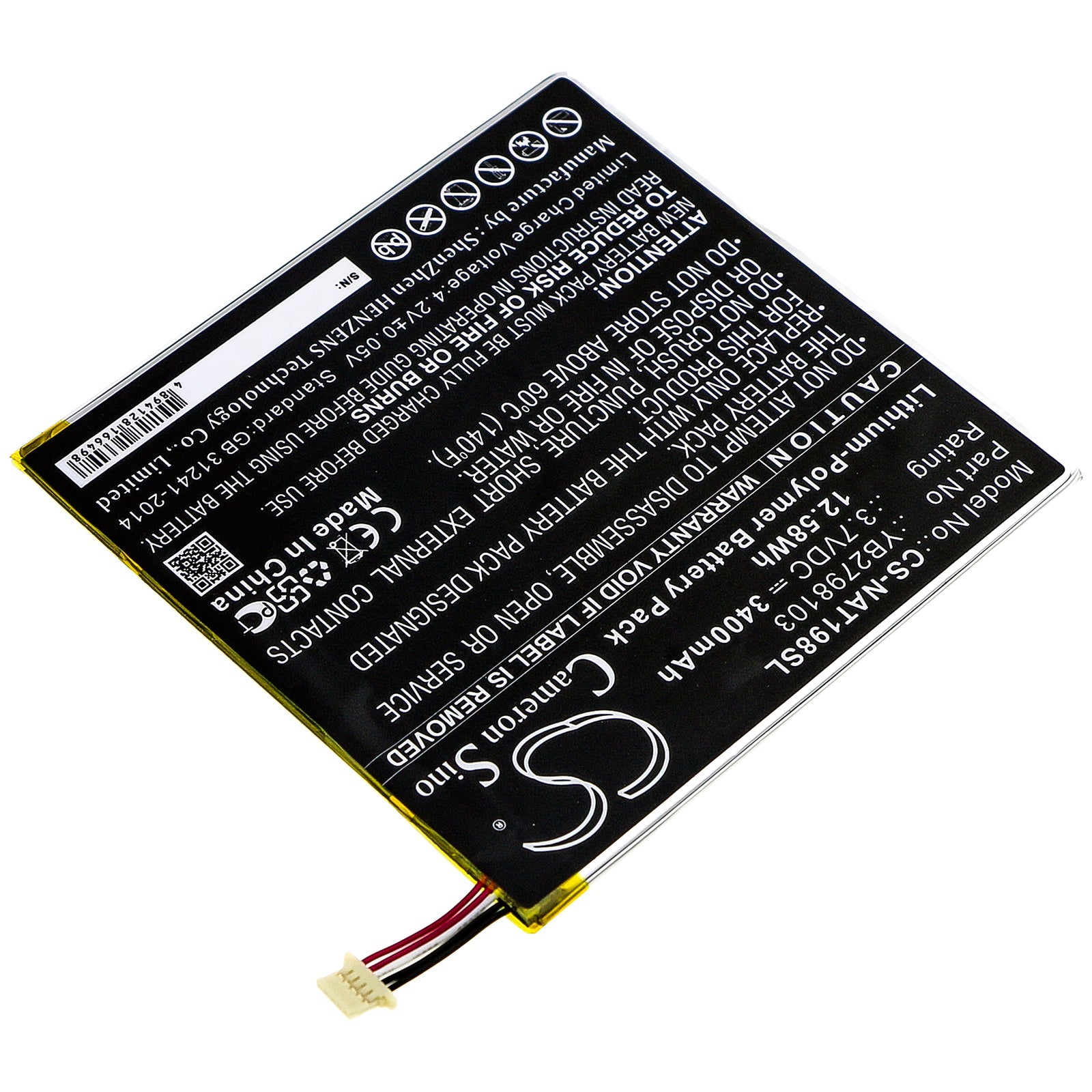 Li-Polymer Battery fits Onn, Ona19tb002, Tablet 8 3.7V, 3400mAh Tablet Cameron Sino Technology Limited