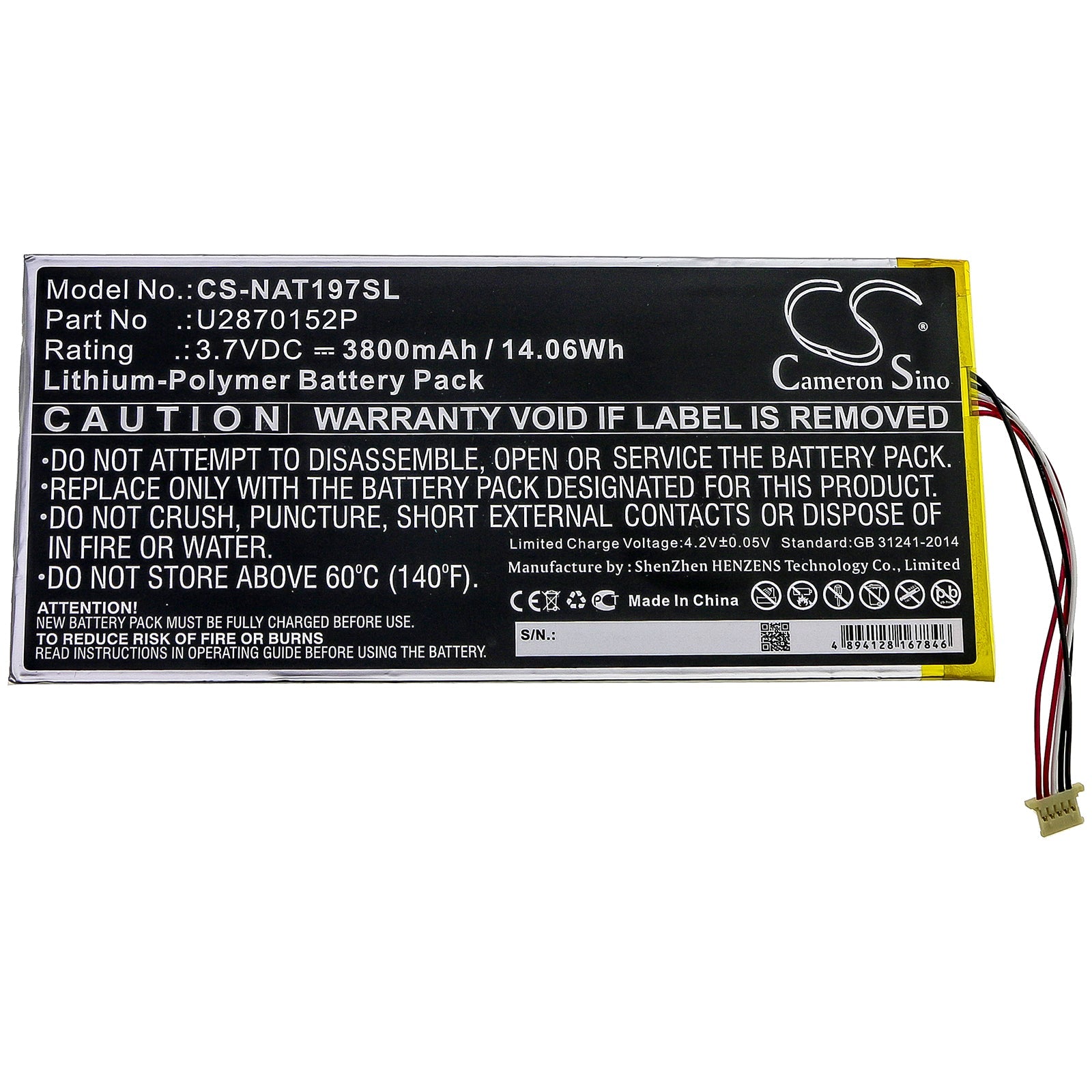 Li-Polymer Battery fits Onn, Ona19tb003, Ona19tb007 3.7V, 3800mAh Tablet Cameron Sino Technology Limited