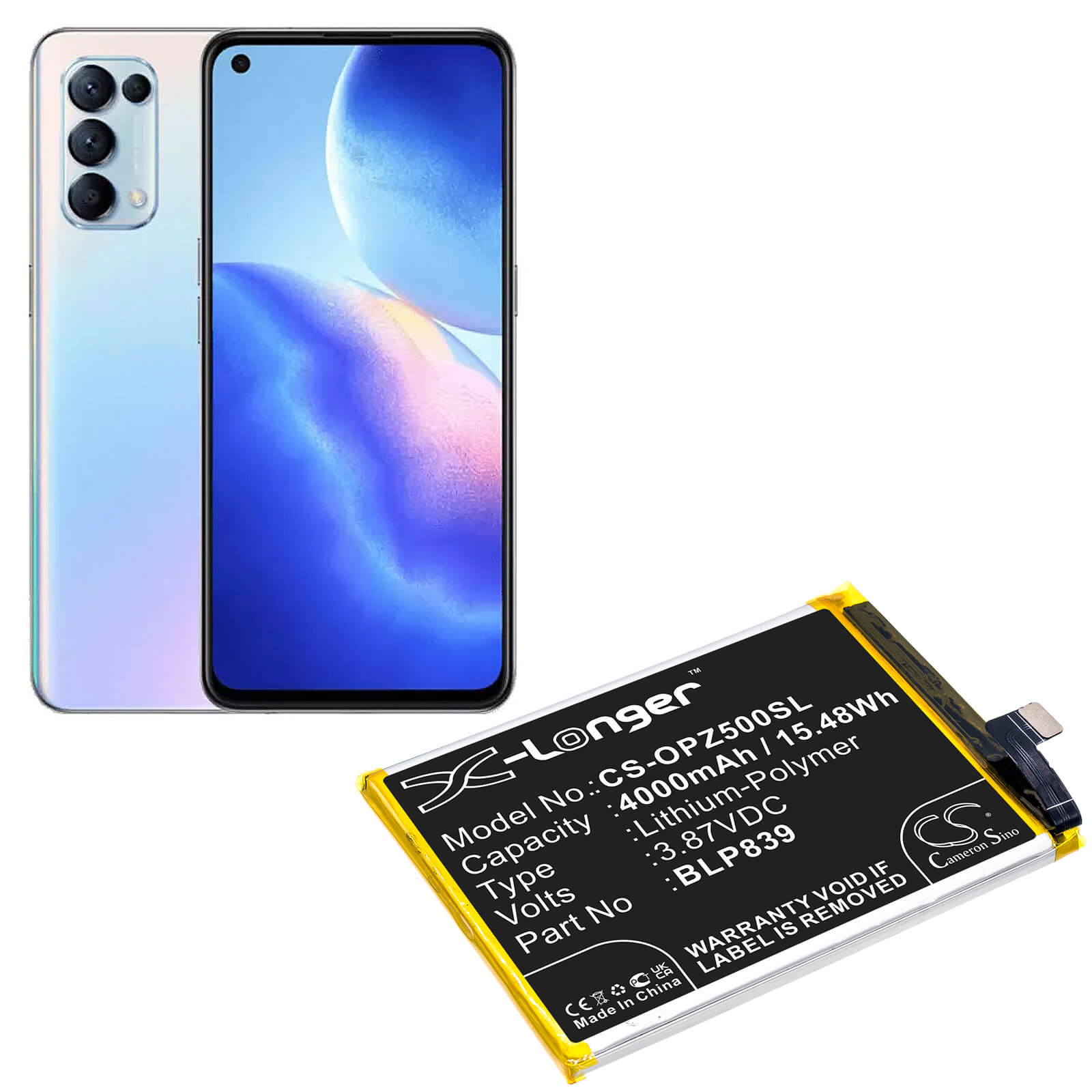 Li-Polymer Battery fits Oppo, 2213, A94 5g 3.87V, 4000mAh / 15.48Wh Mobile & SmartPhone Cameron Sino Technology Limited